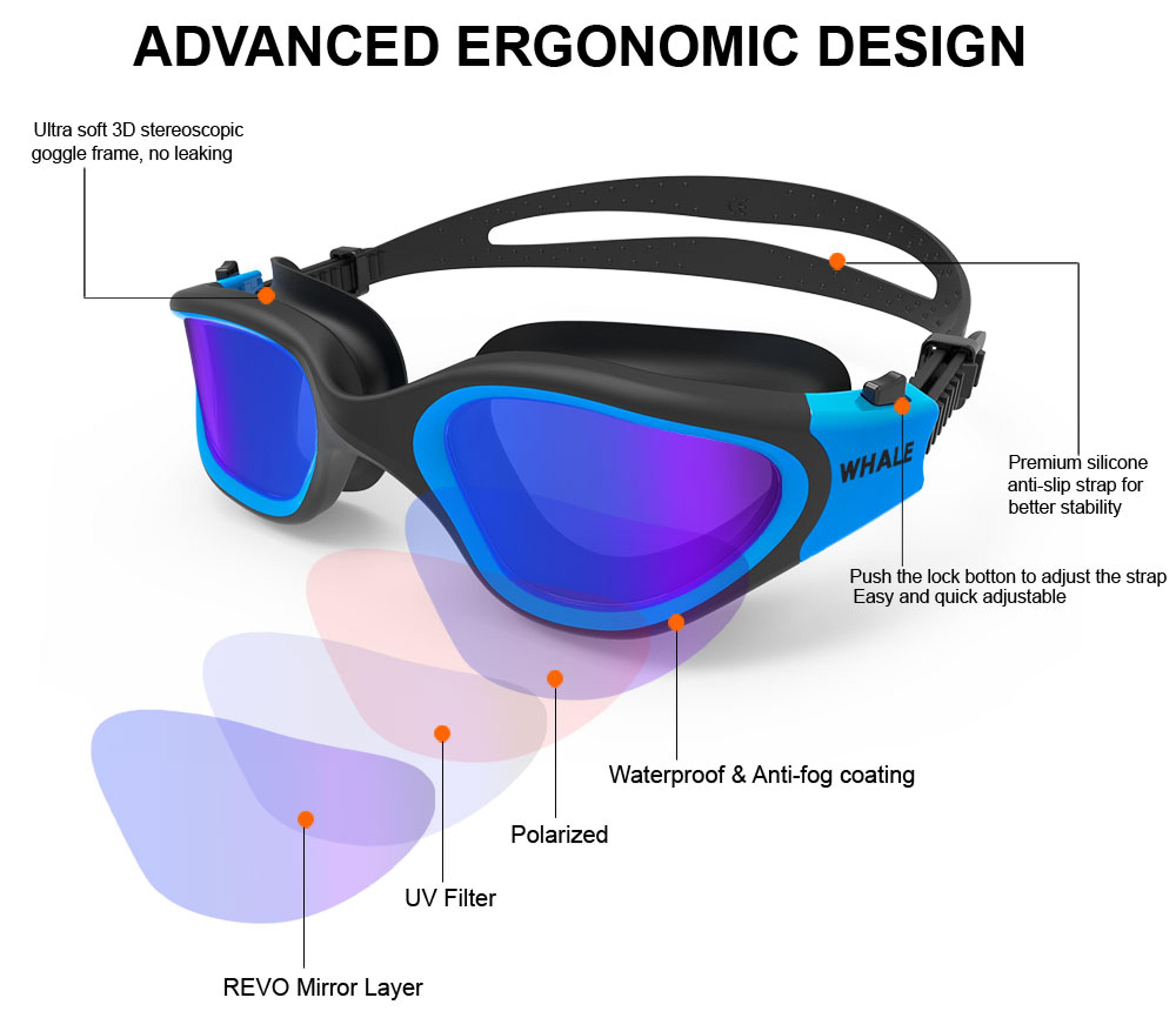 Polarized Swim Goggles For Adults Anti Fog UV Protection Leak Proof Comfort Fit 3