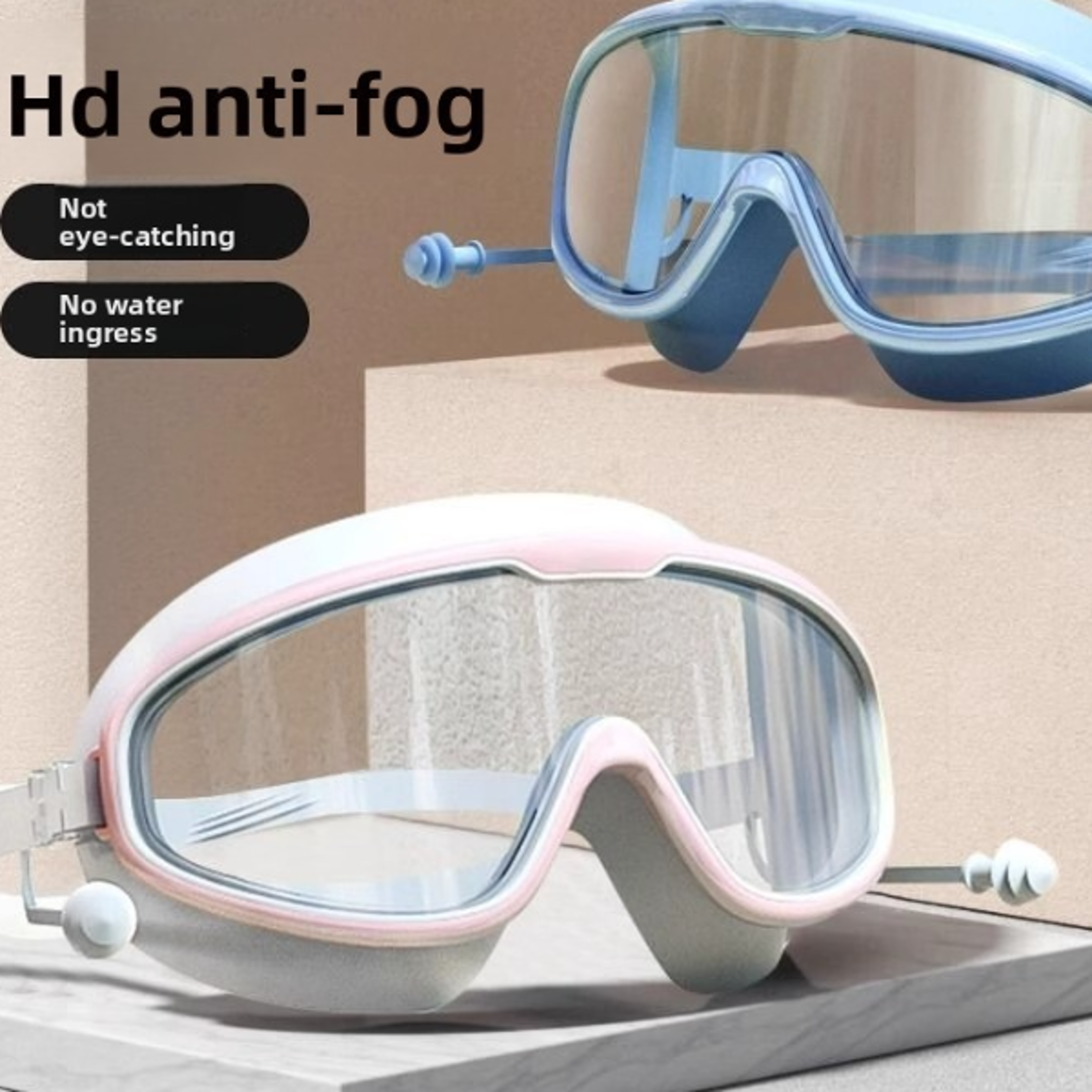 wide view anti fog swimming goggles with swim cap for adults and kids