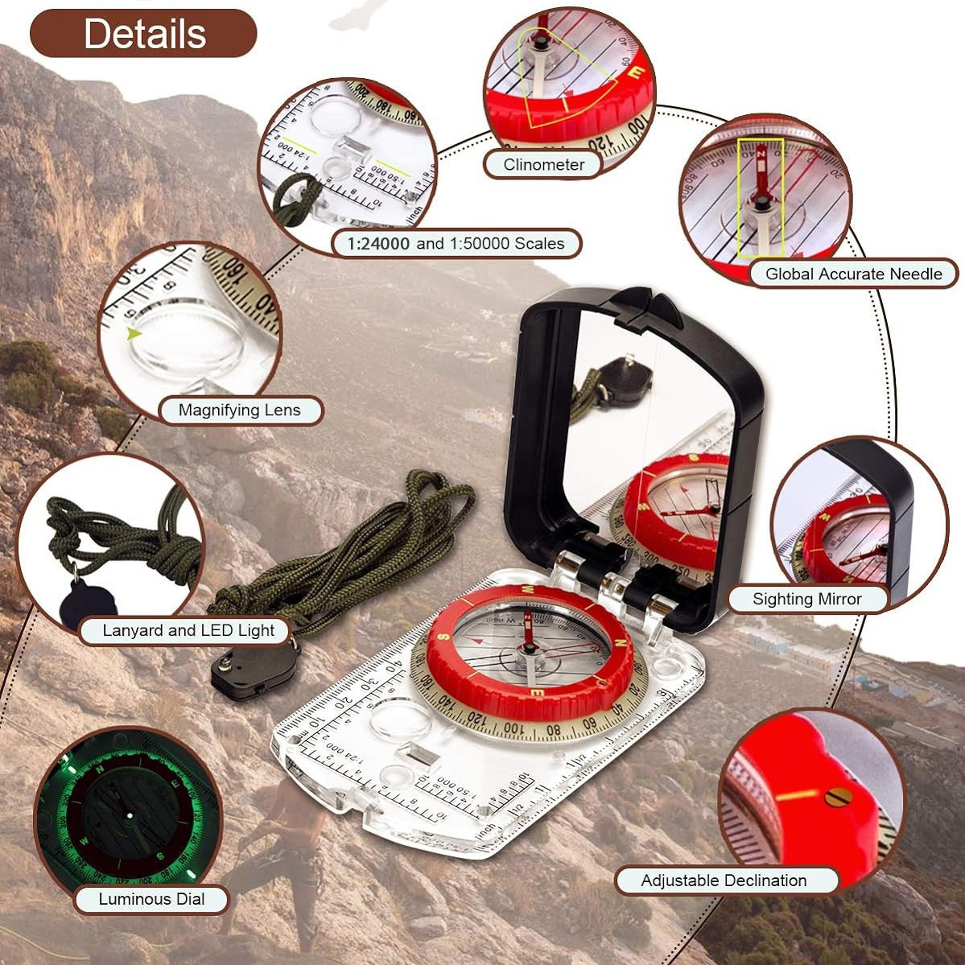 Trail Pro Mirror Compass With Clinometer And LED Light For Hiking And Orienteering 2