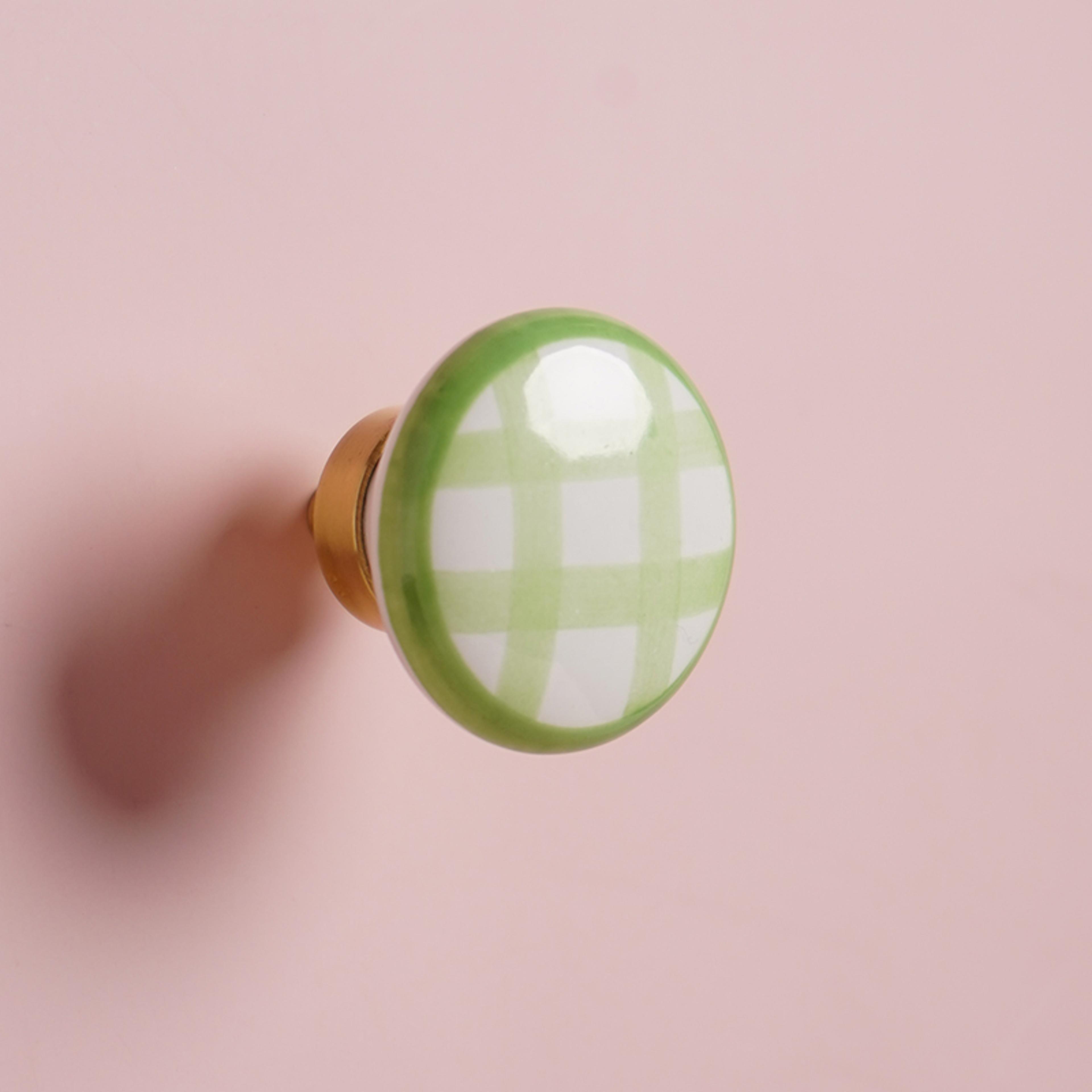Vintage Checkered Ceramic Cabinet Pulls With Brass Finish 8