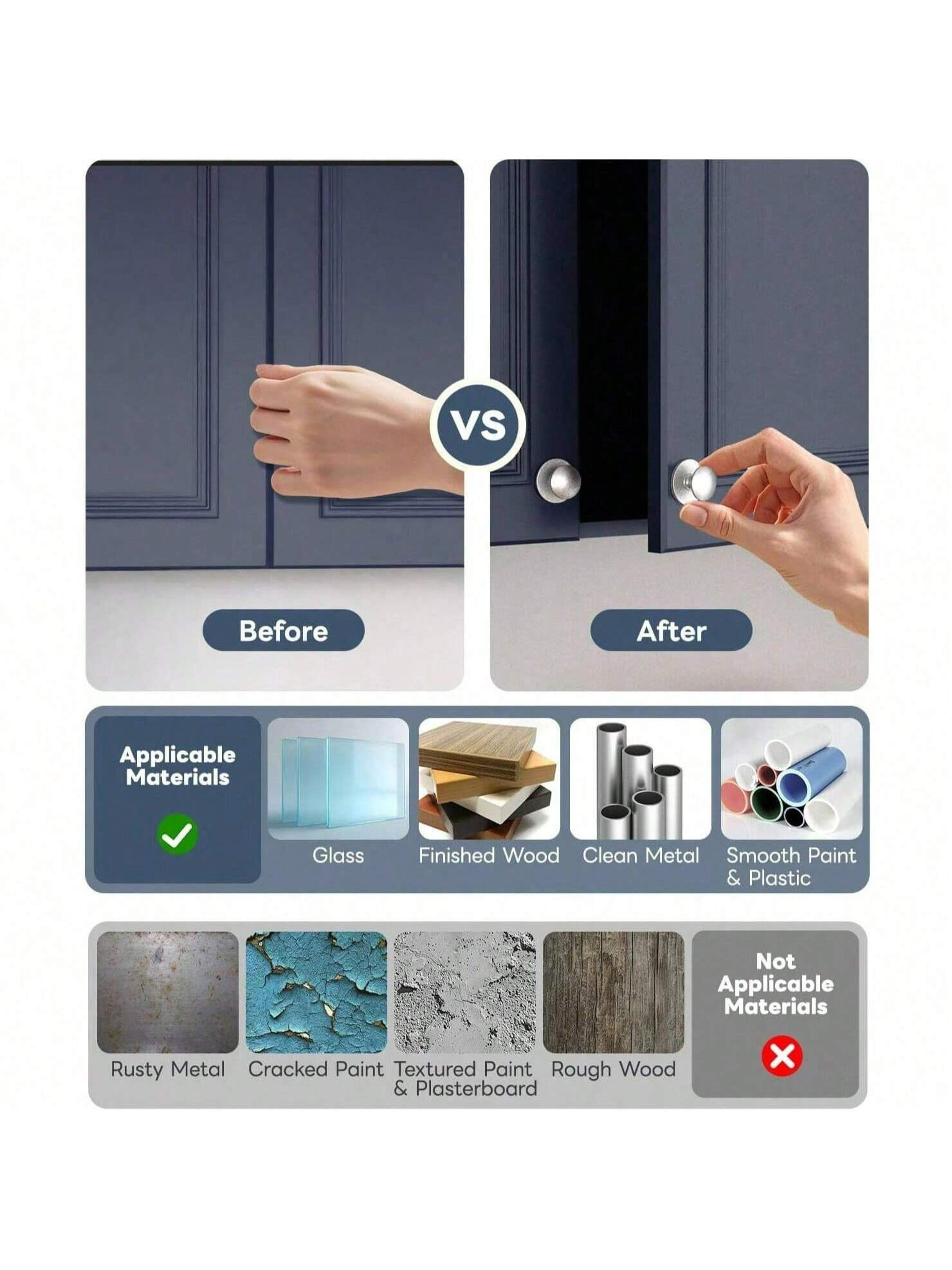 Self Adhesive Cabinet Knobs Stainless Steel No Drill Drawer Pulls 2