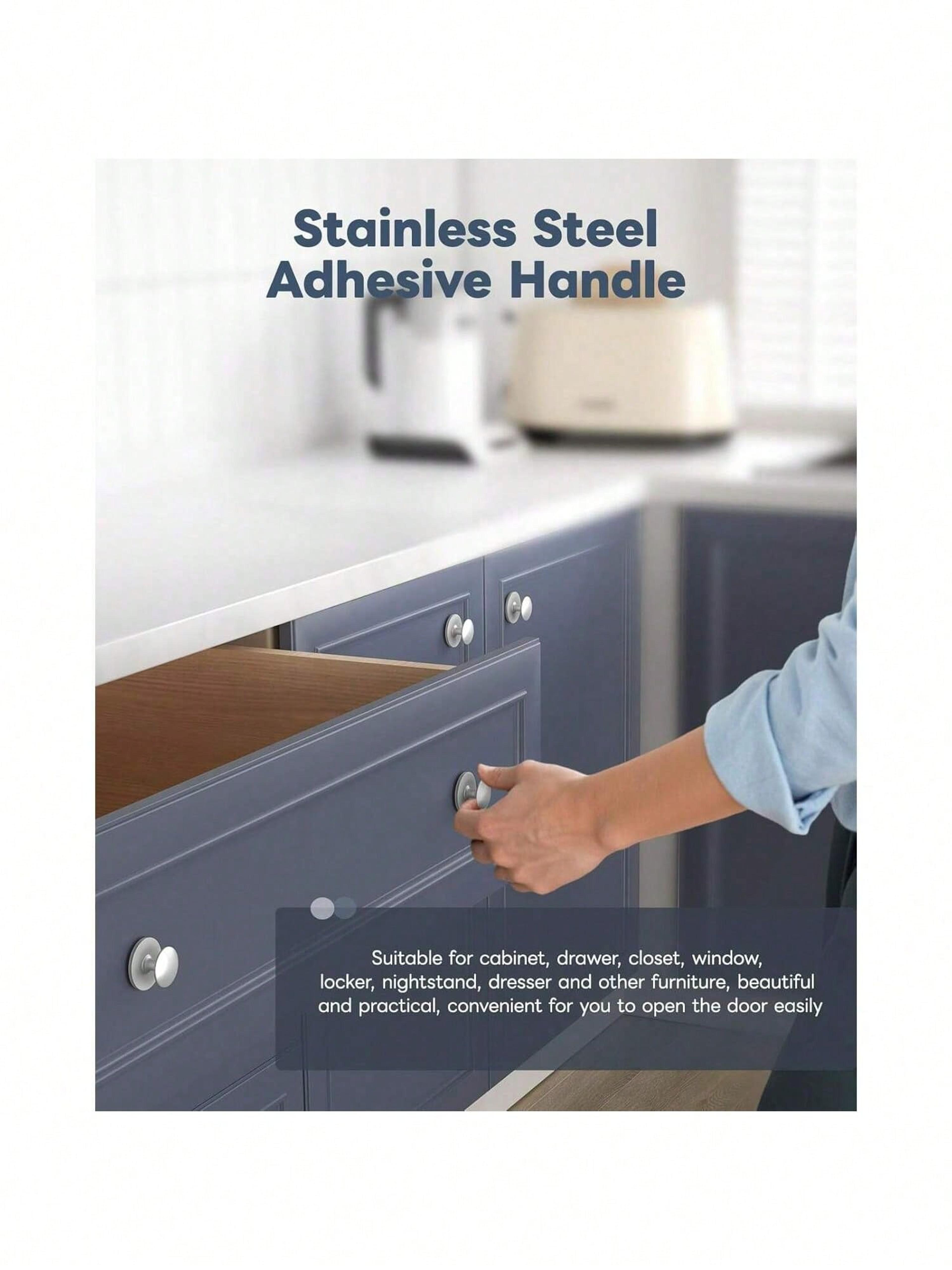 Self Adhesive Cabinet Knobs Stainless Steel No Drill Drawer Pulls 4