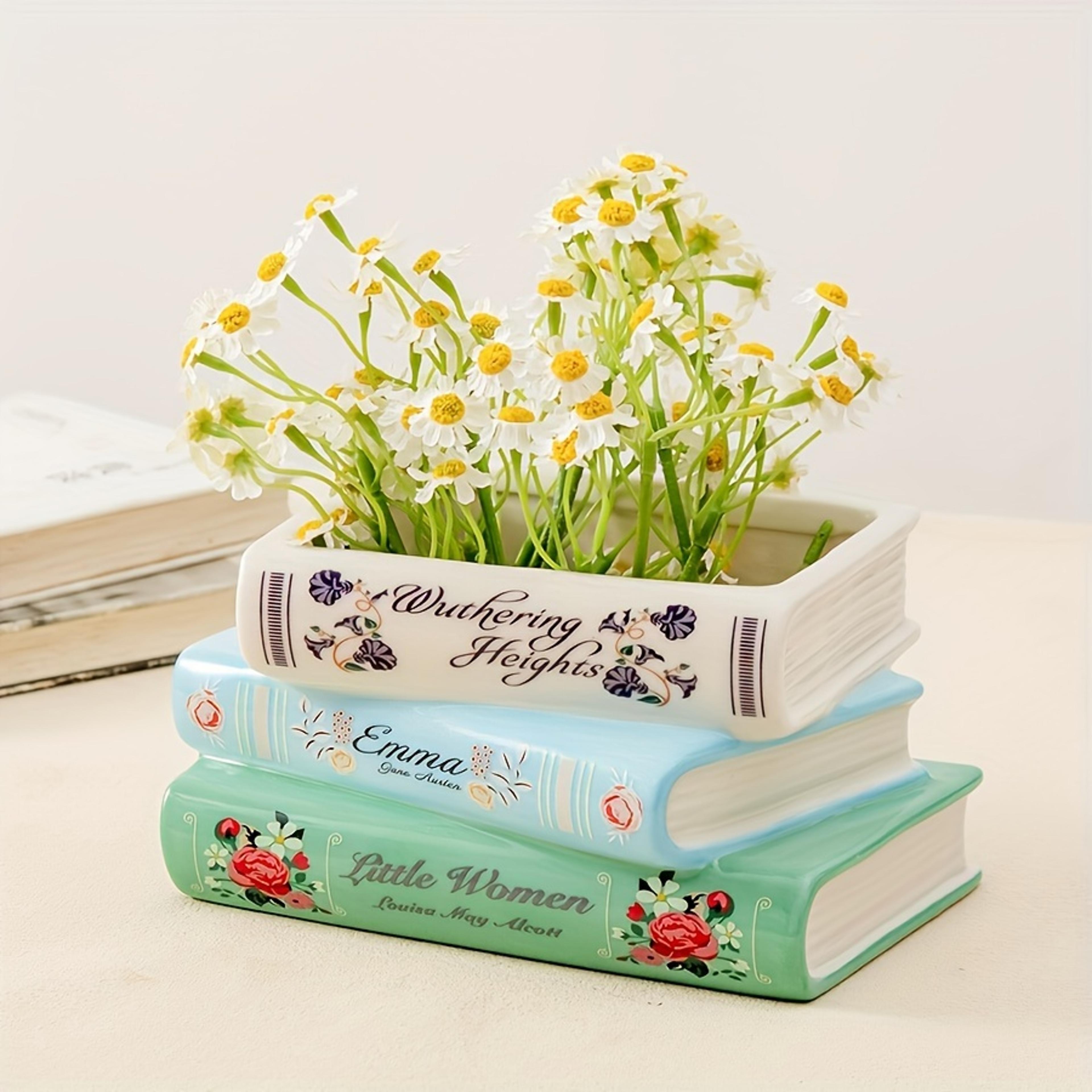 vintage ceramic book vase for flowers and bookshelf decor
