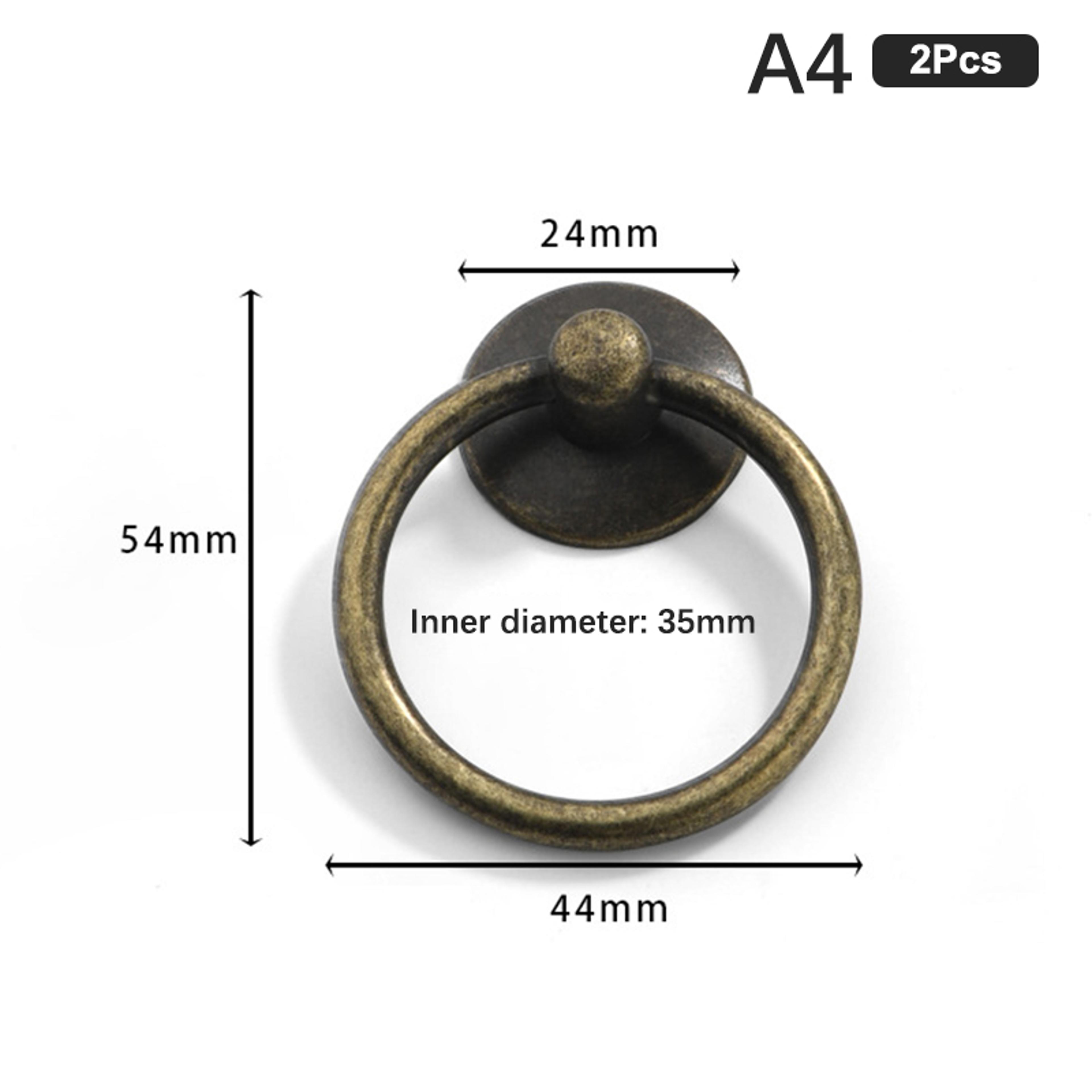Vintage Ring Pull Cabinet Drawer Knobs Set Antique Brass Jewelry Box Handles 5