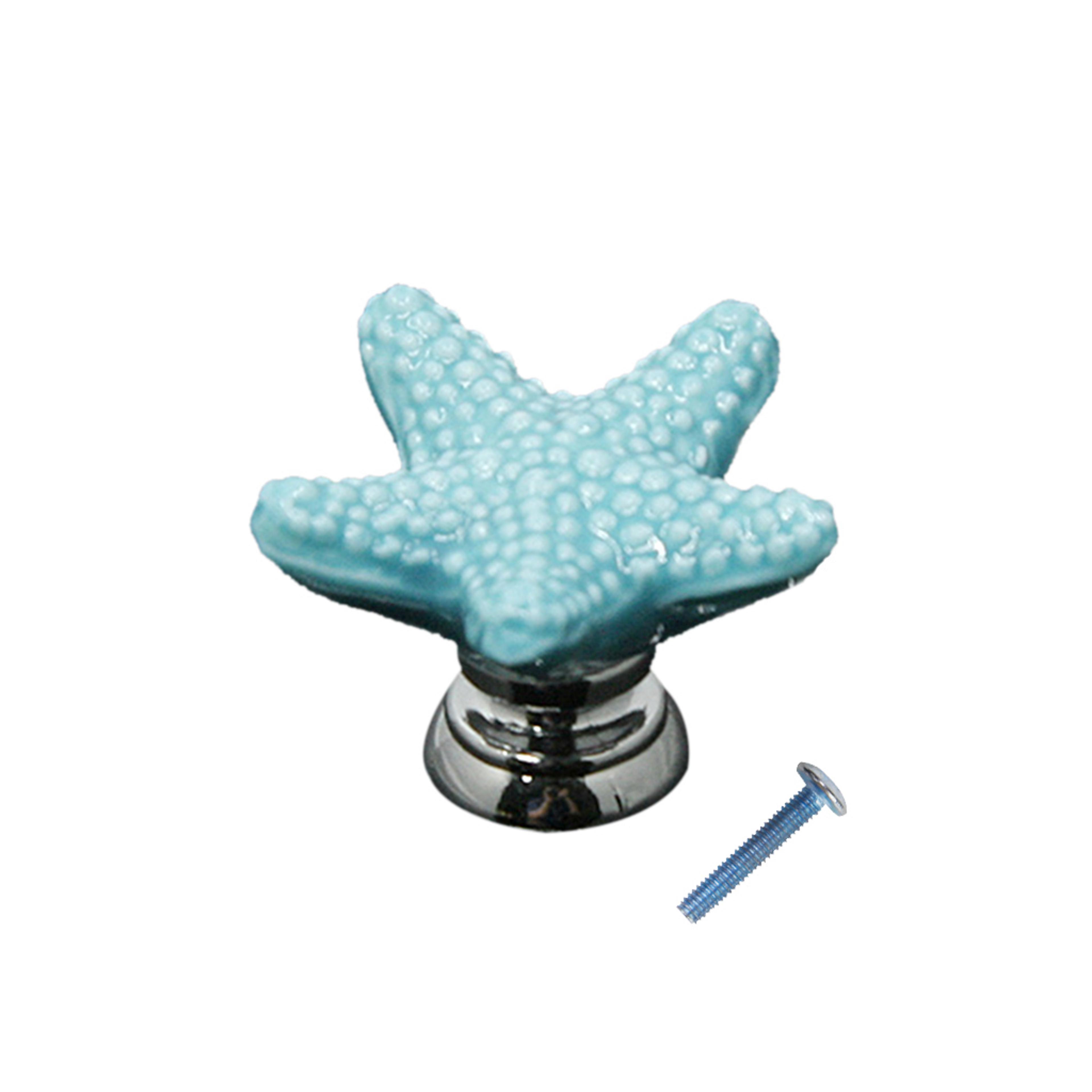 Blue Starfish Ceramic Drawer Knob Coastal Cabinet Hardware Pull 2