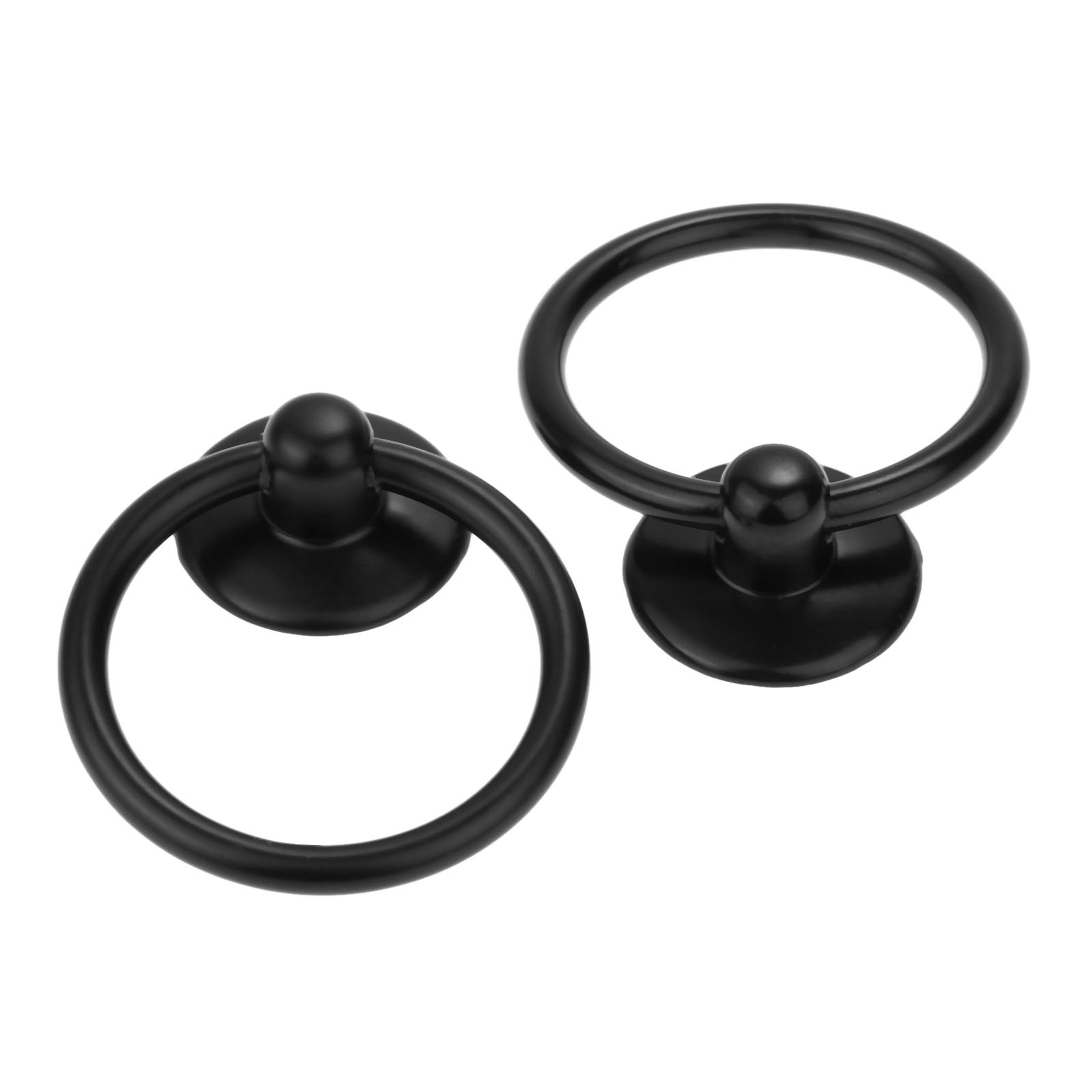 Vintage Black Ring Pull Cabinet Handles Set 4