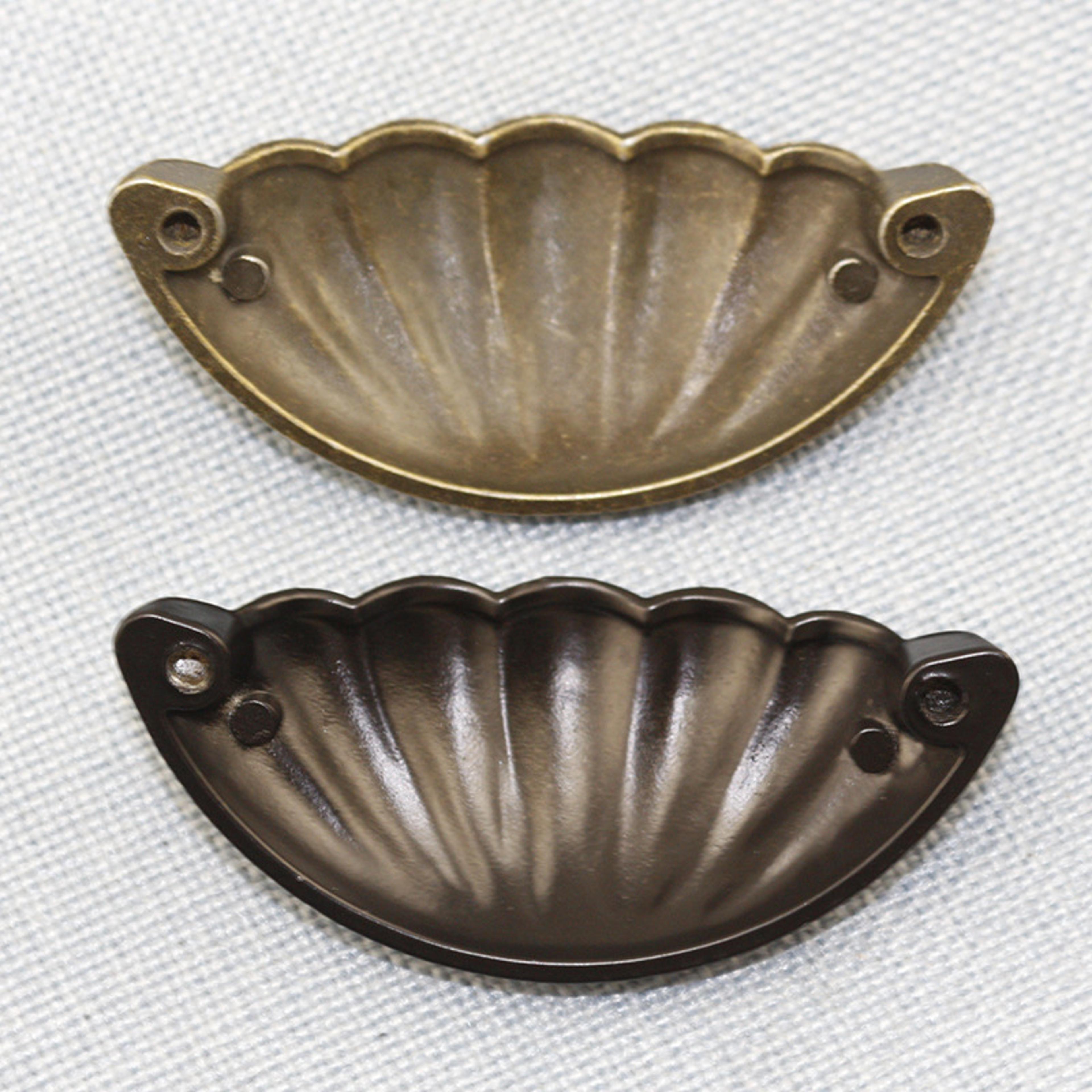 Antique Brass Shell Knob Vintage Cabinet Drawer Pull Handle 4
