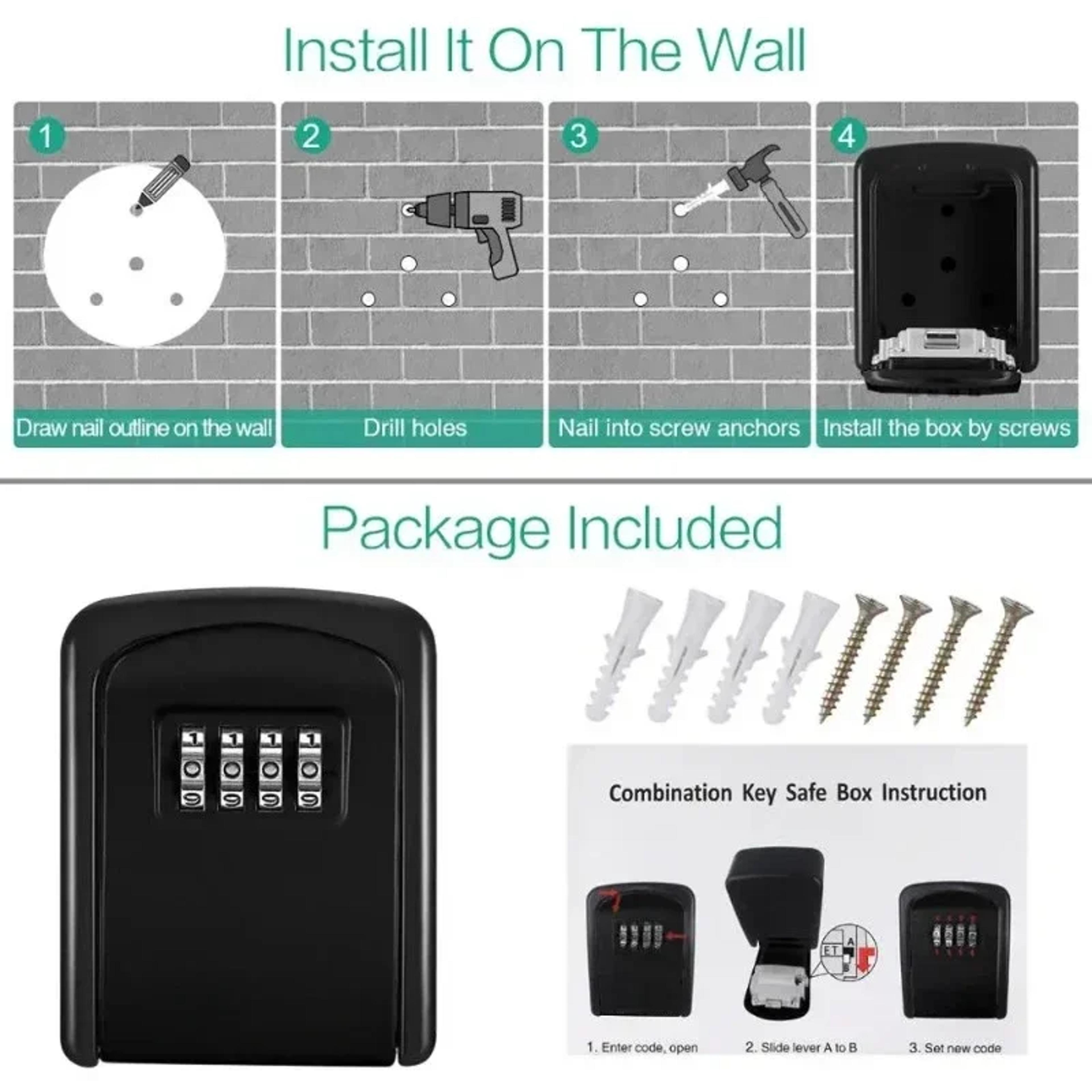 Wall Mounted Key Lock Box With Digit Combination 2