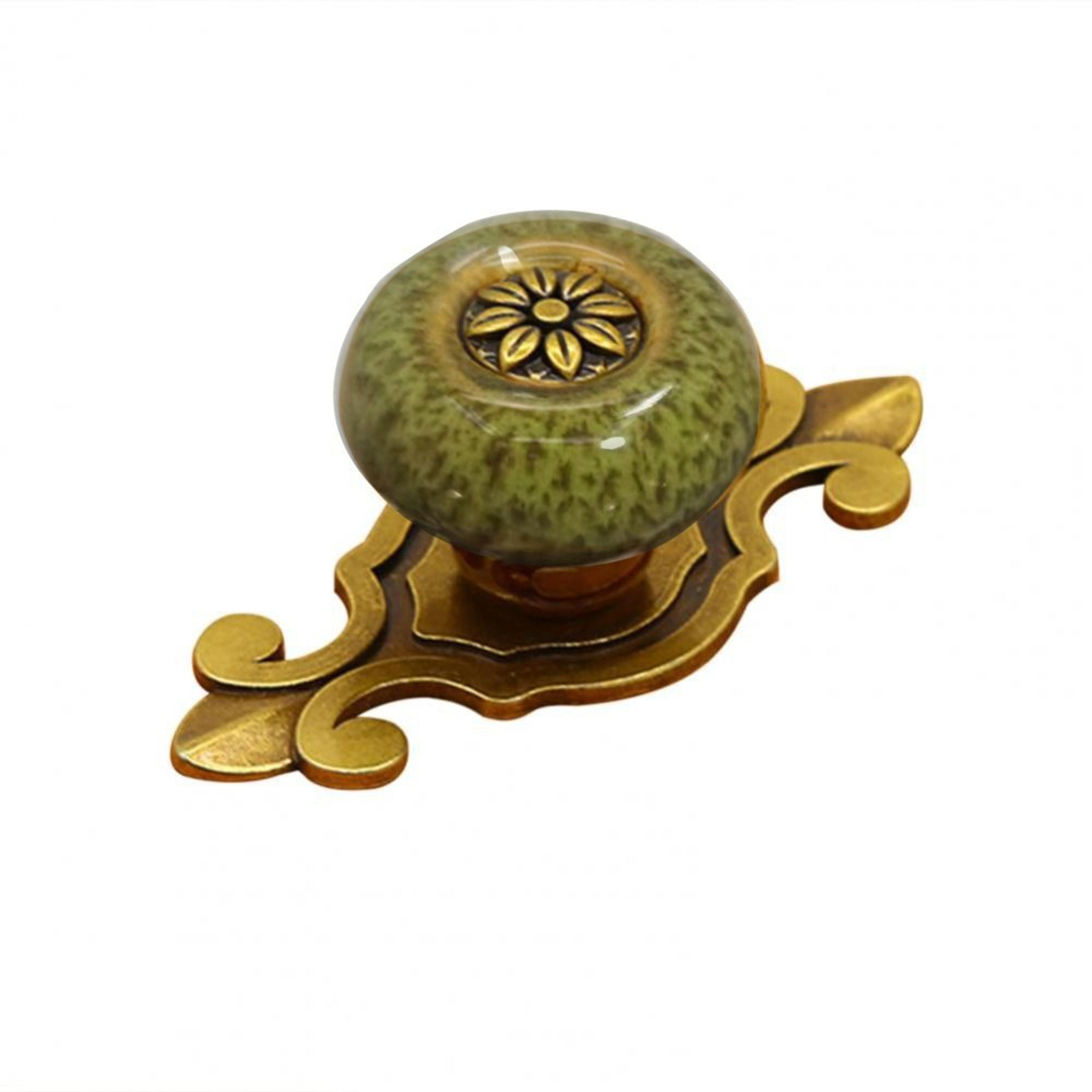 vintage floral ceramic cabinet knobs with antique bronze pull handle