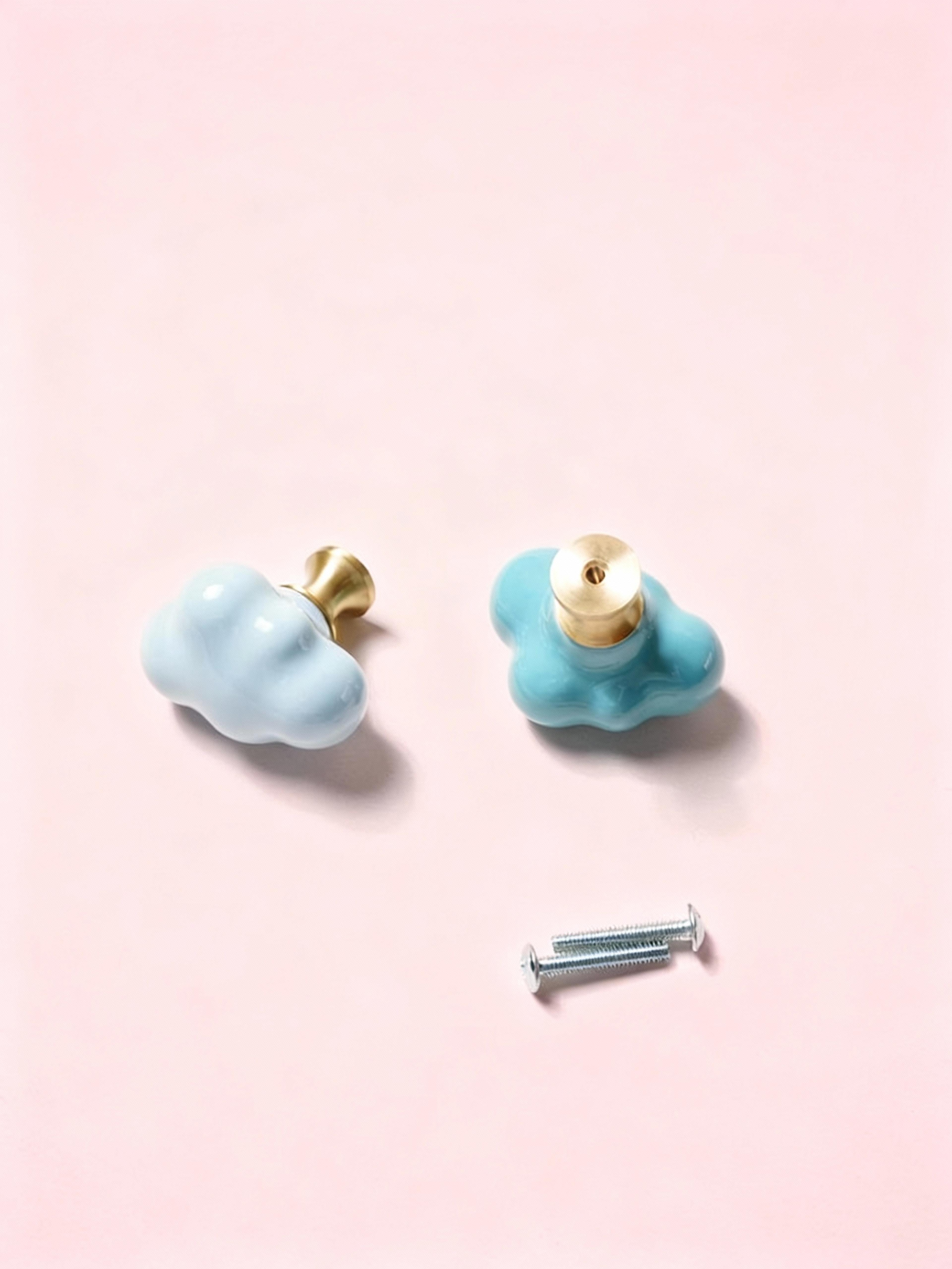 Ceramic  Brass Cloud Cabinet Knob Decorative Drawer Pull For Kids Room Wardrobe Door With Screw 3
