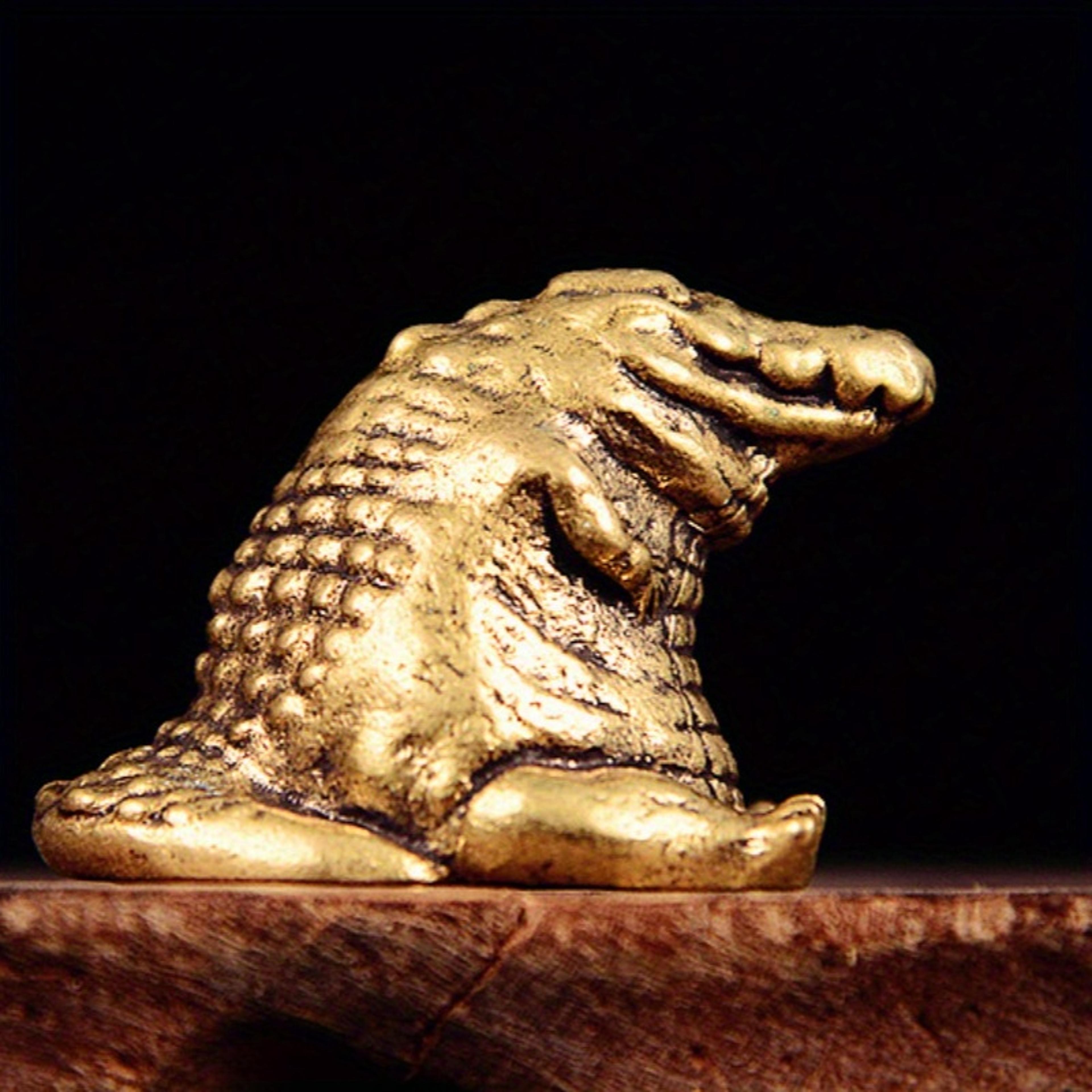 Vintage Brass Crocodile Figurine Mini Desktop Decor 3