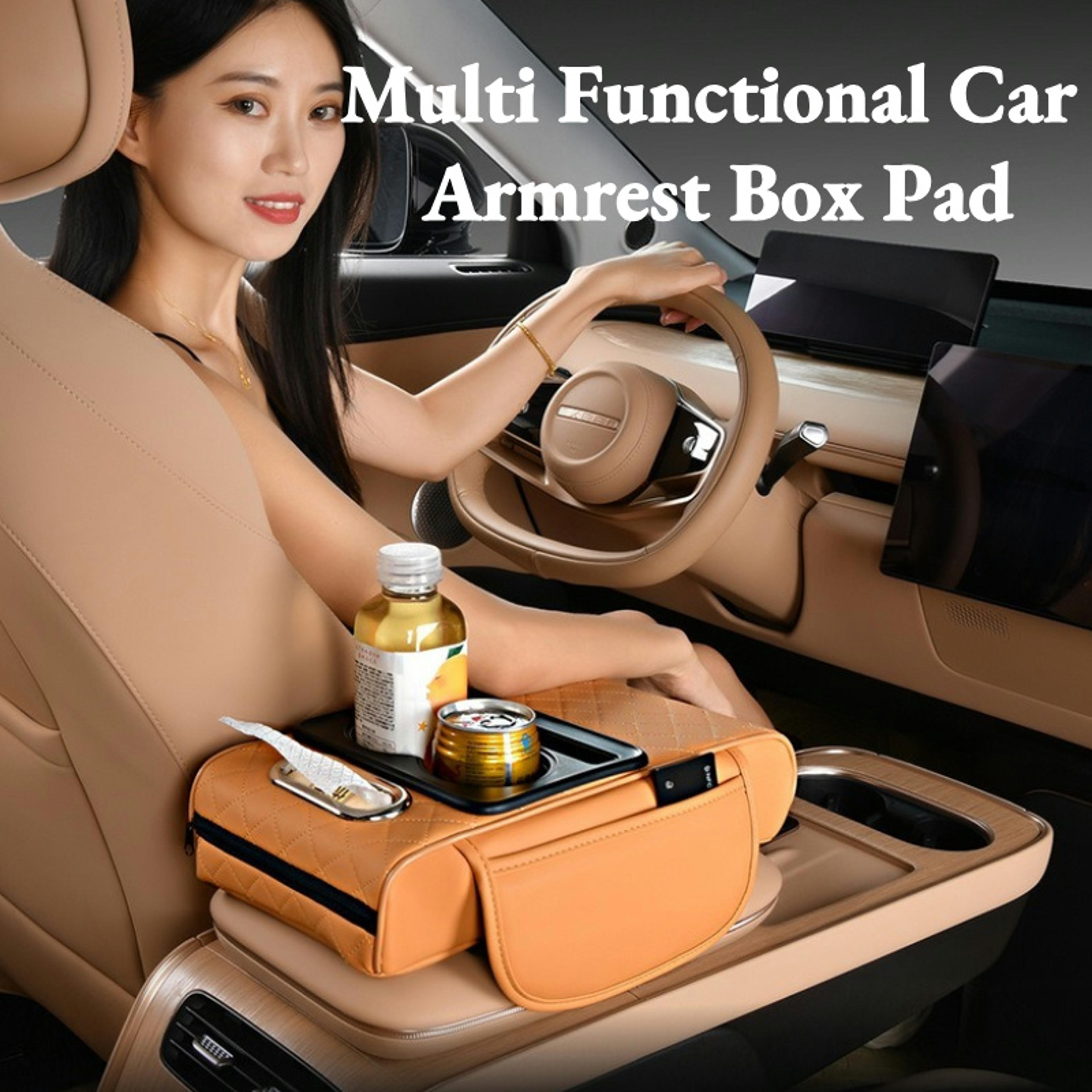 Car Armrest Cushion With Storage And Cup Holders Center Console Organizer 1