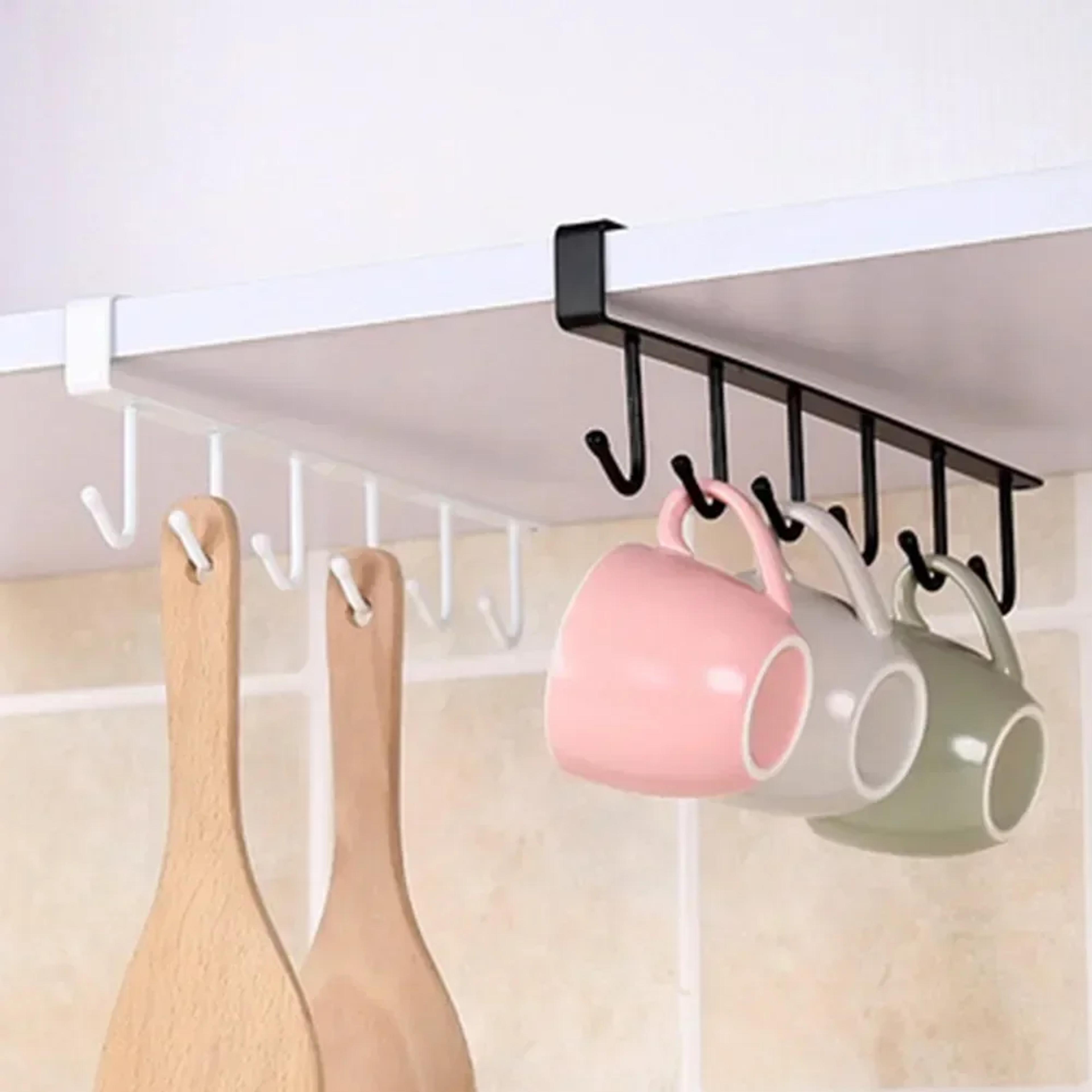 Under Shelf Storage Rack With Metal Hooks Kitchen Cabinet Organizer  Wardrobe Storage Solution 0