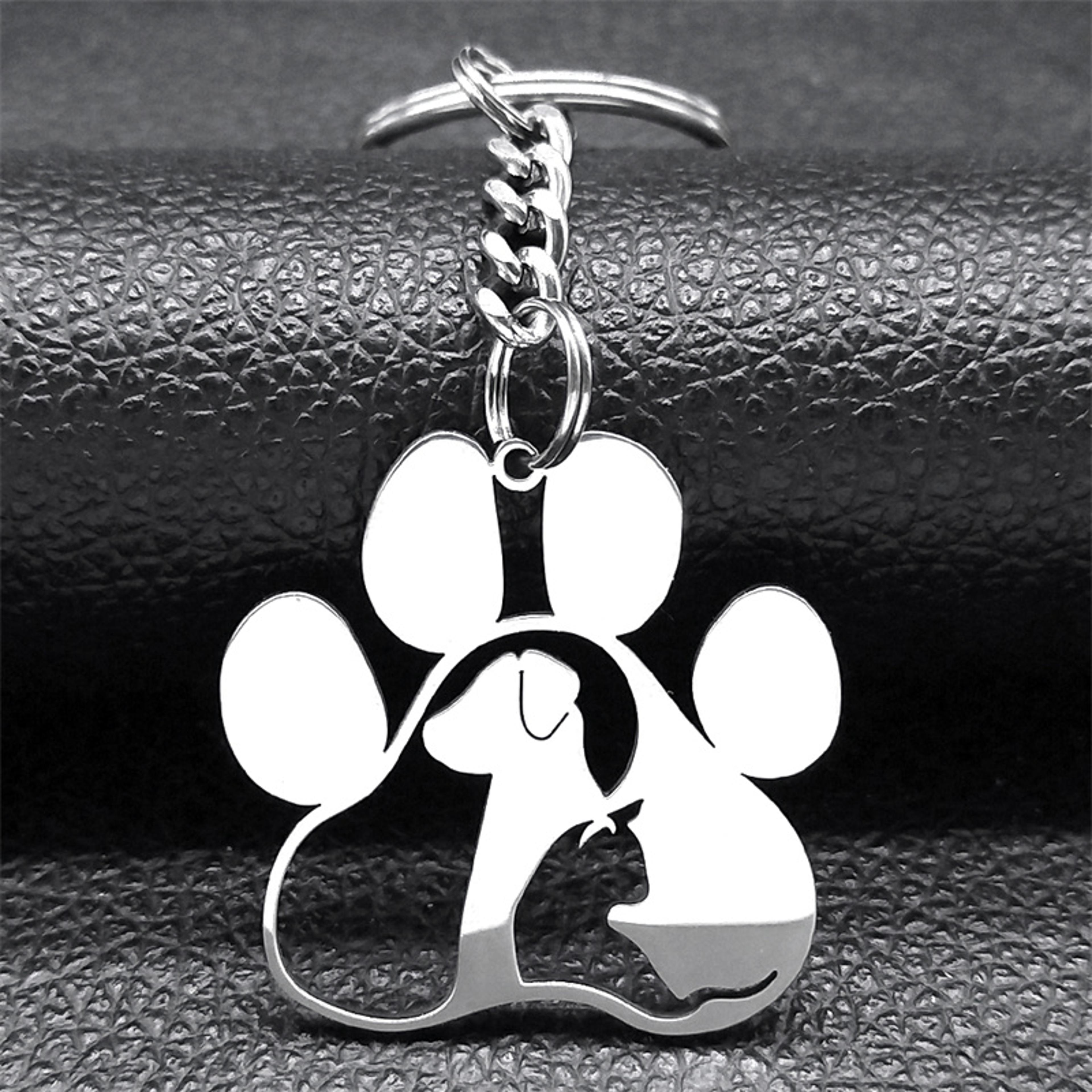 cute dog & cat paw keychain stainless steel pet lover gift accessory