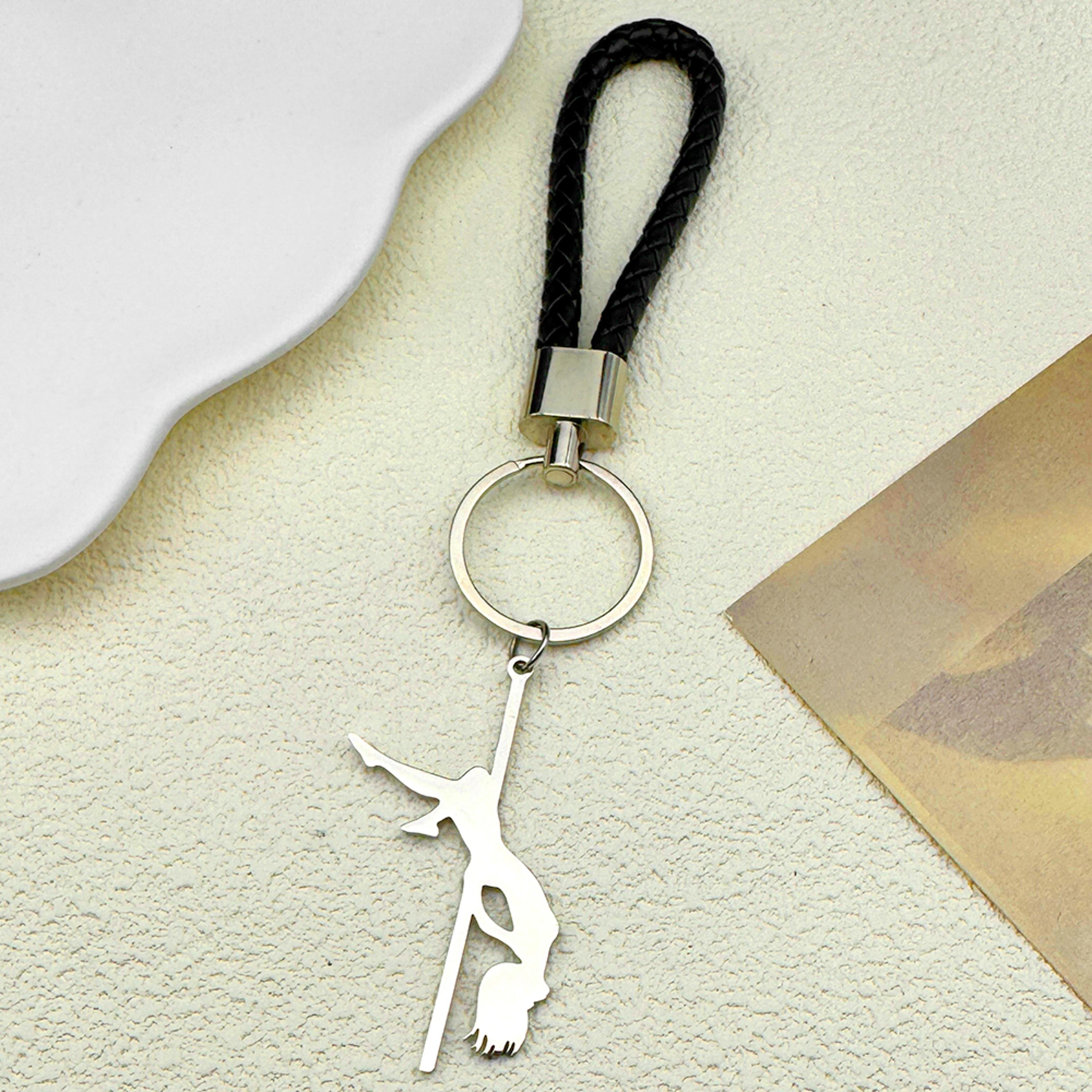 Pole Dance Musical Keychain For Women And Men Stainless Steel  Leather Charm 5