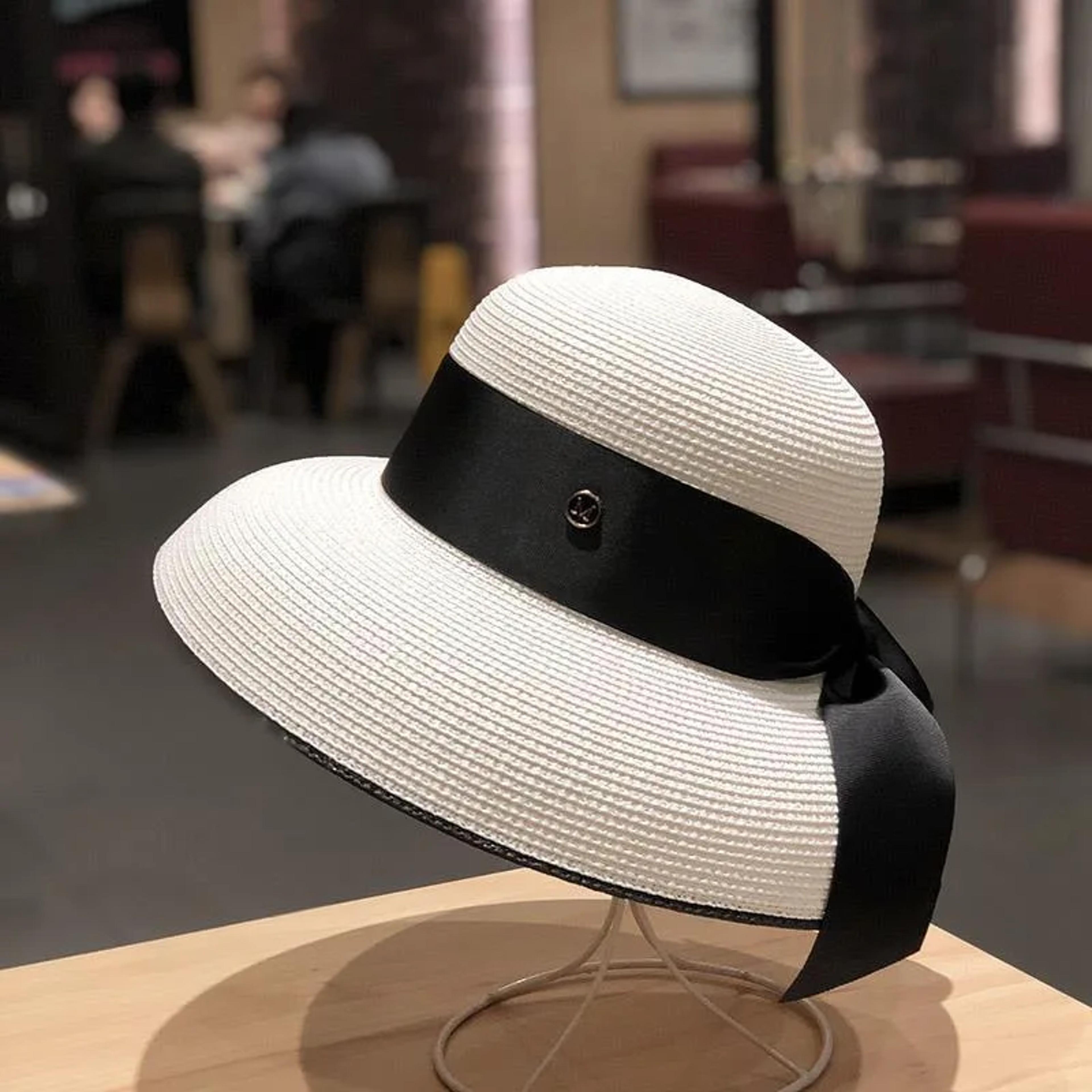 womens straw sun hat with bow and wide brim