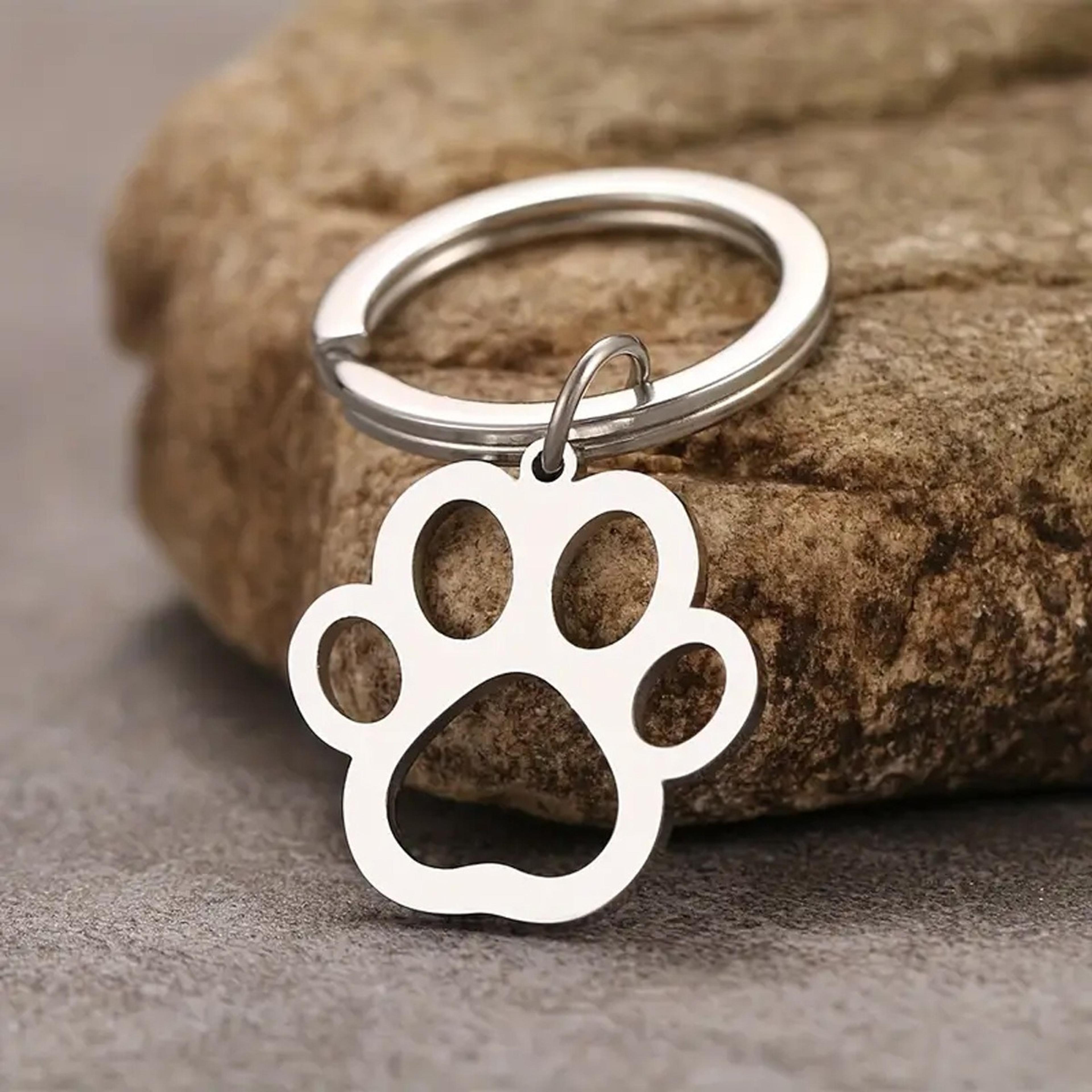 silver stainless steel dog paw keychain for car keys and pet lover gifts