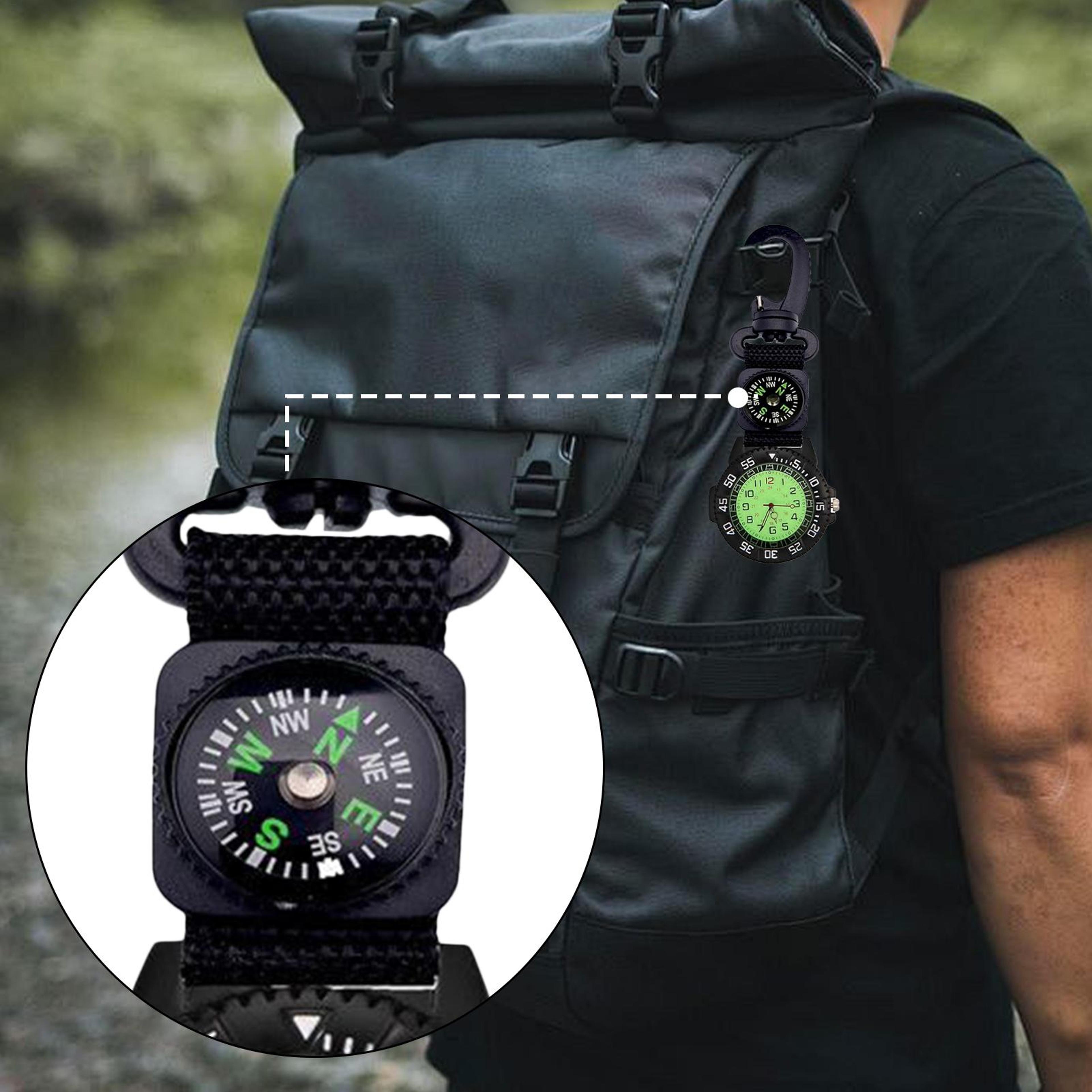 Outdoor Carabiner Pocket Watch With Glow Compass Waterproof  Quartz 2