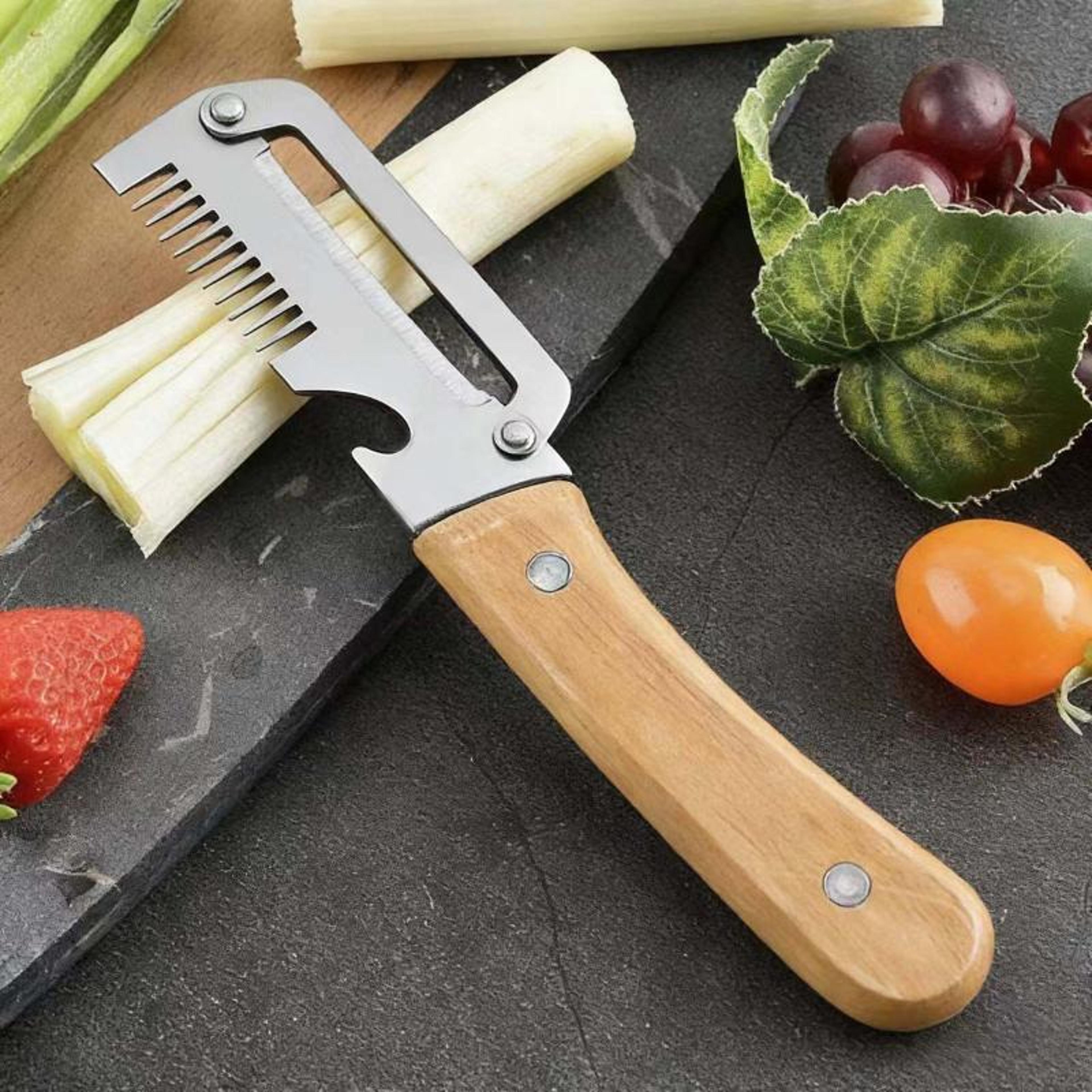 premium multi functional vegetable peeler with wooden handle & bottle opener