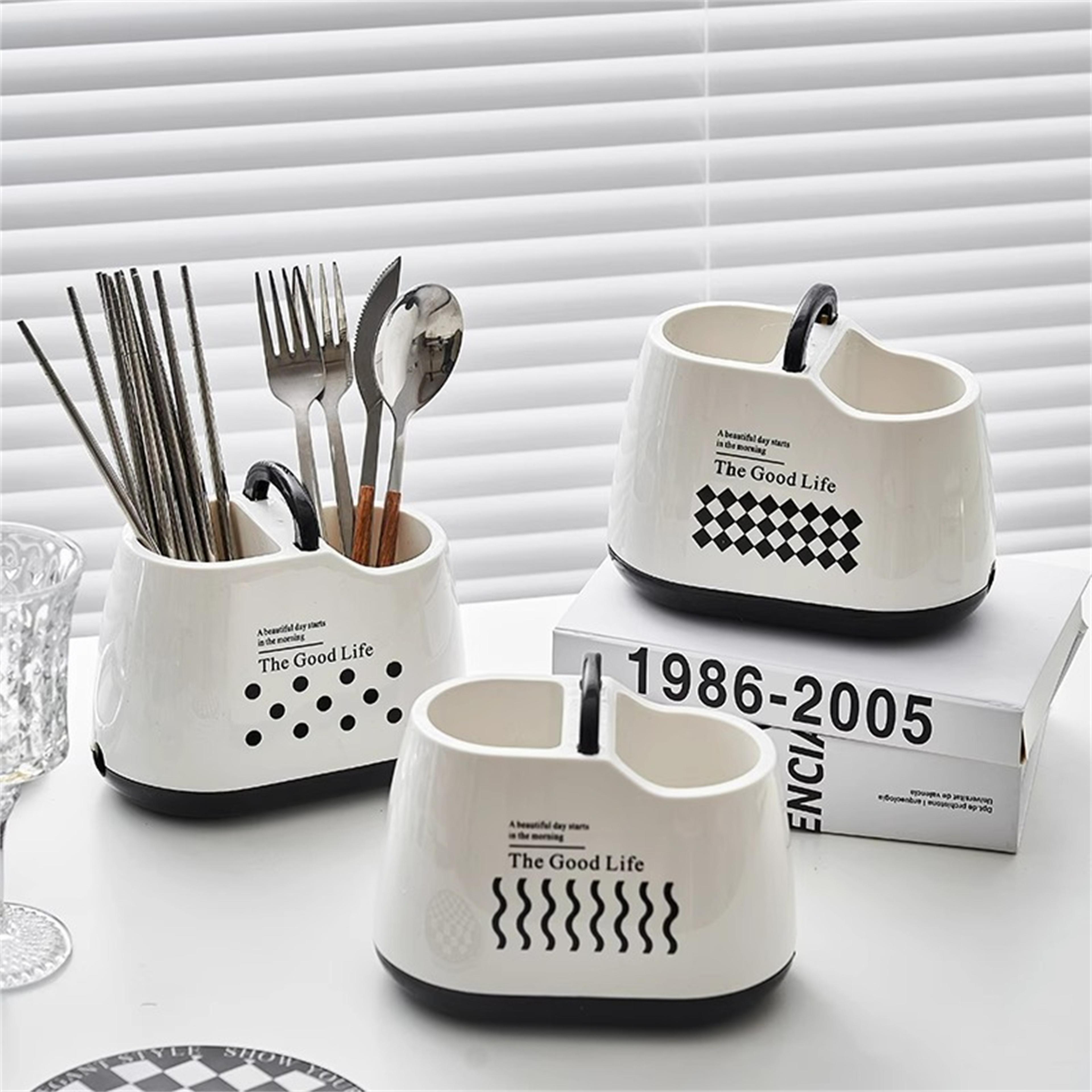 premium kitchen utensil holder with drainage cutlery & spoon organizer