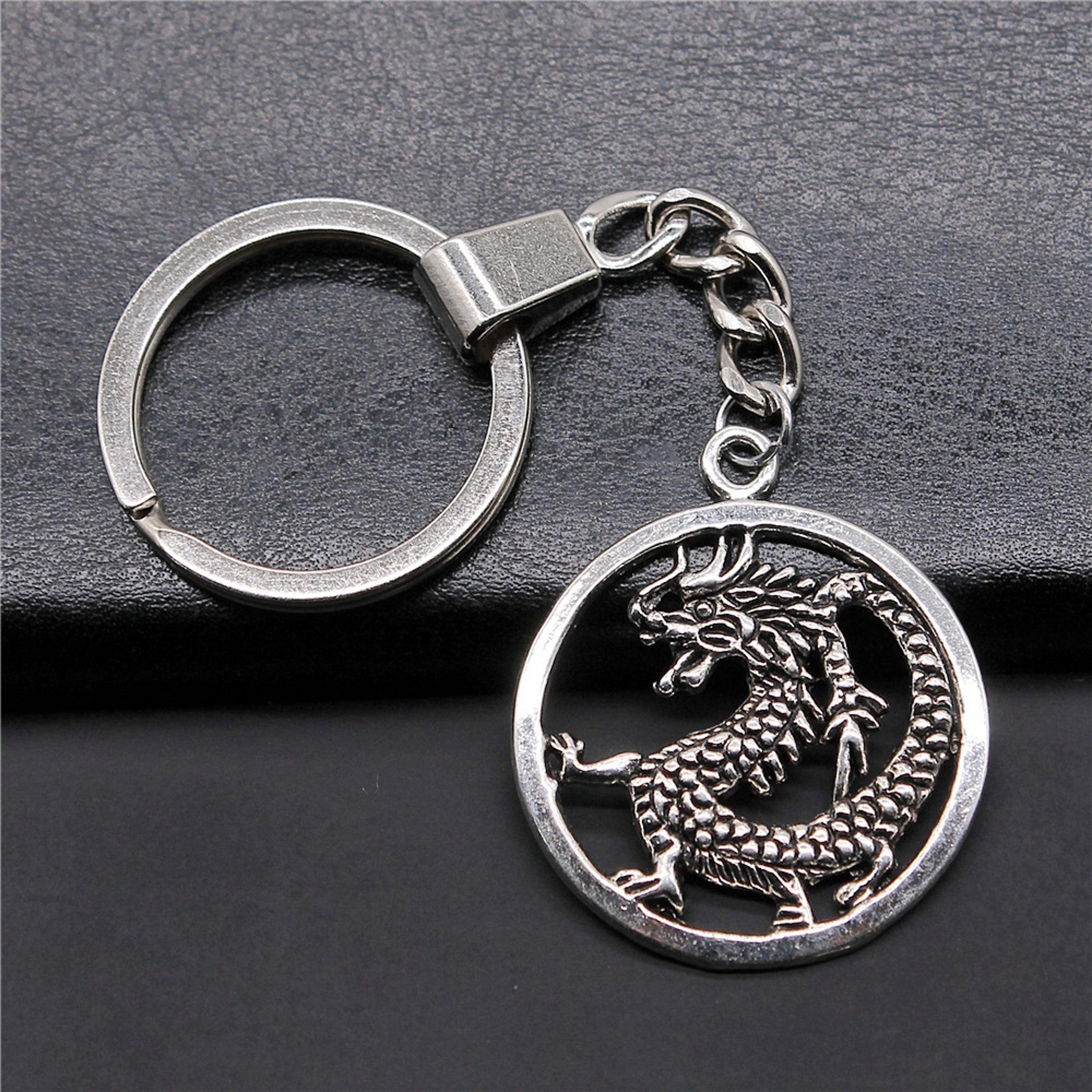 antique silver dragon keychain pendant fantasy jewelry gift