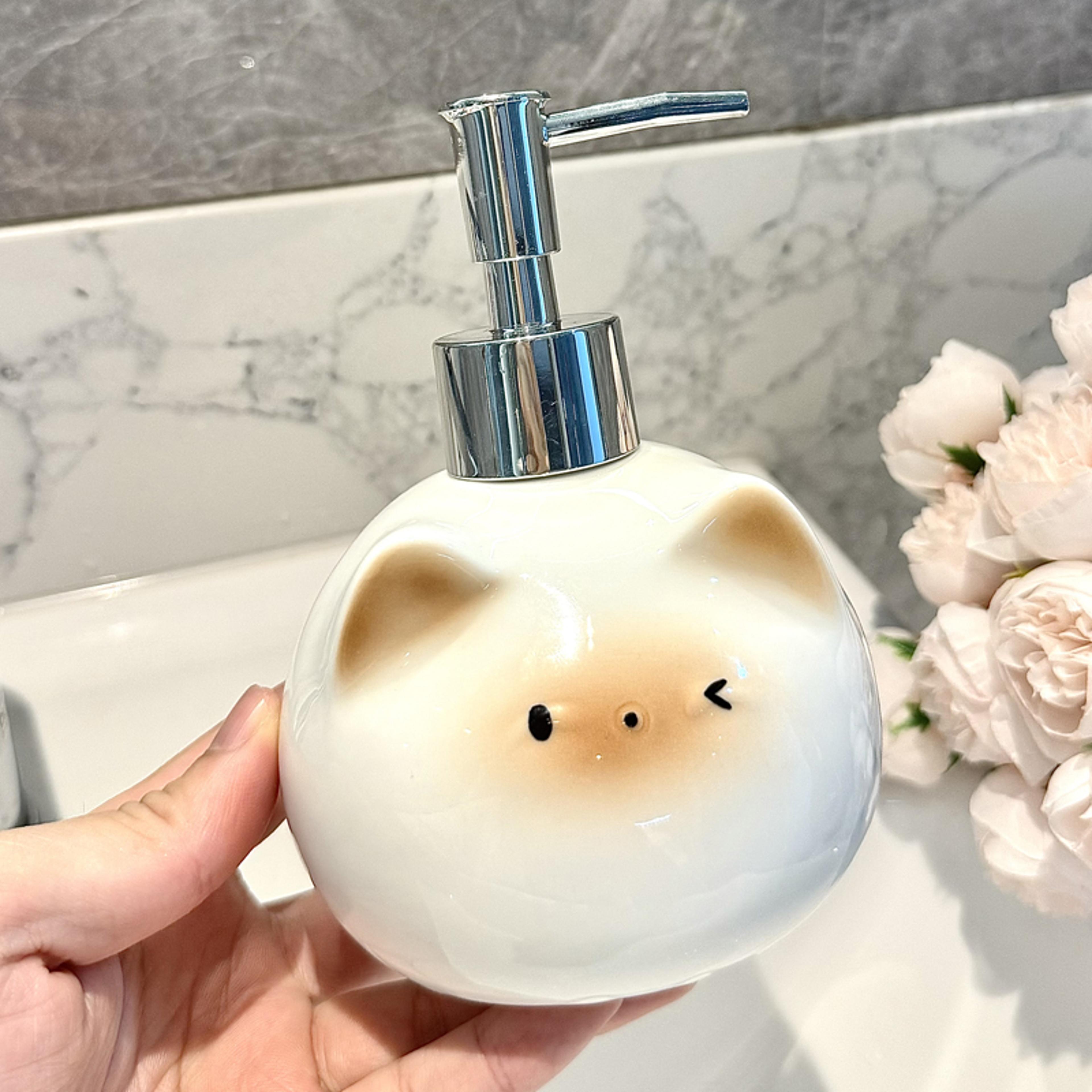 Ceramic Siamese Cat Shaped Soap  Hand Sanitizer Bottle Dispenser Decorative Refillable Bathroom Acc 2