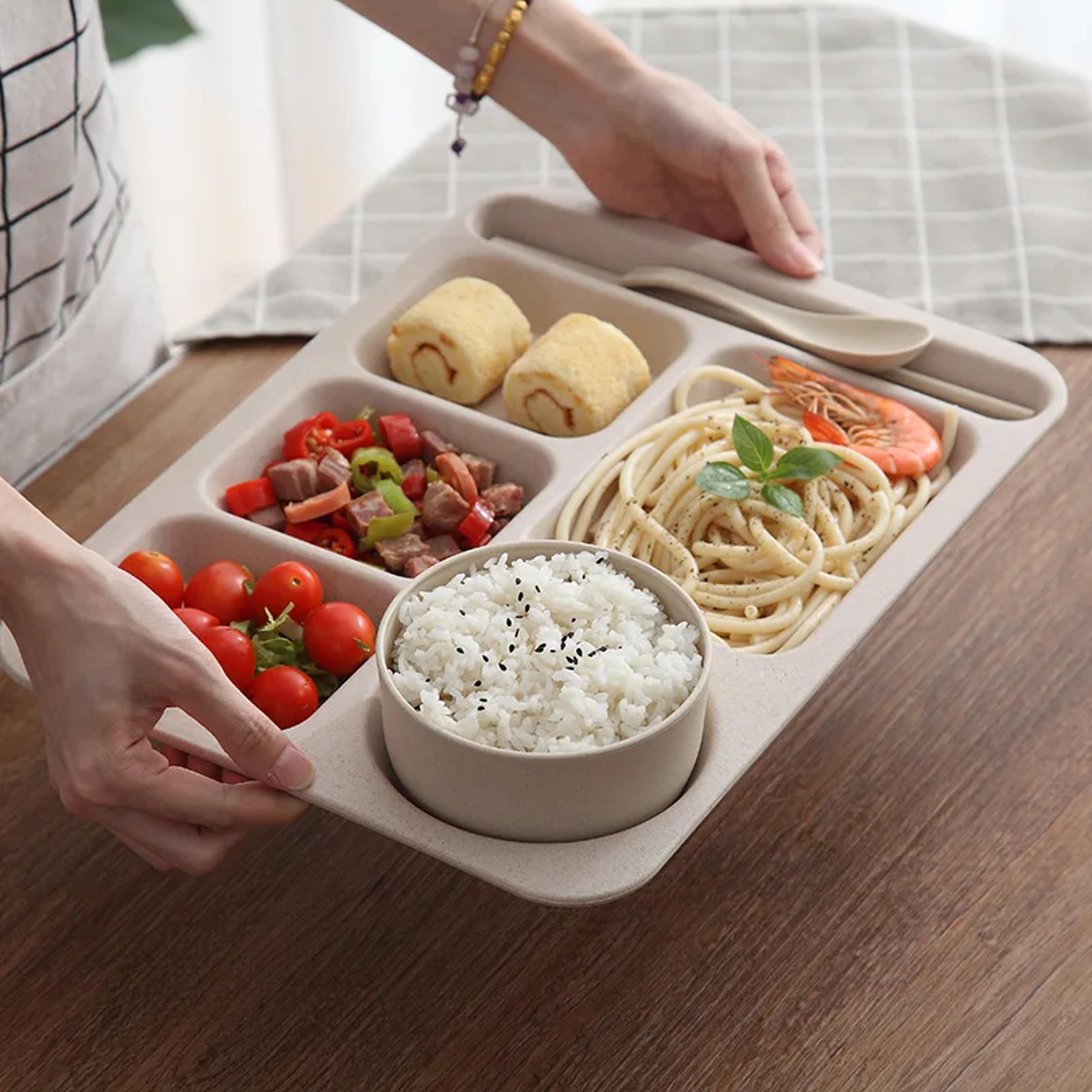Premium Anti Fall Student Meal Plate Set Divided Bowls  Cups 0
