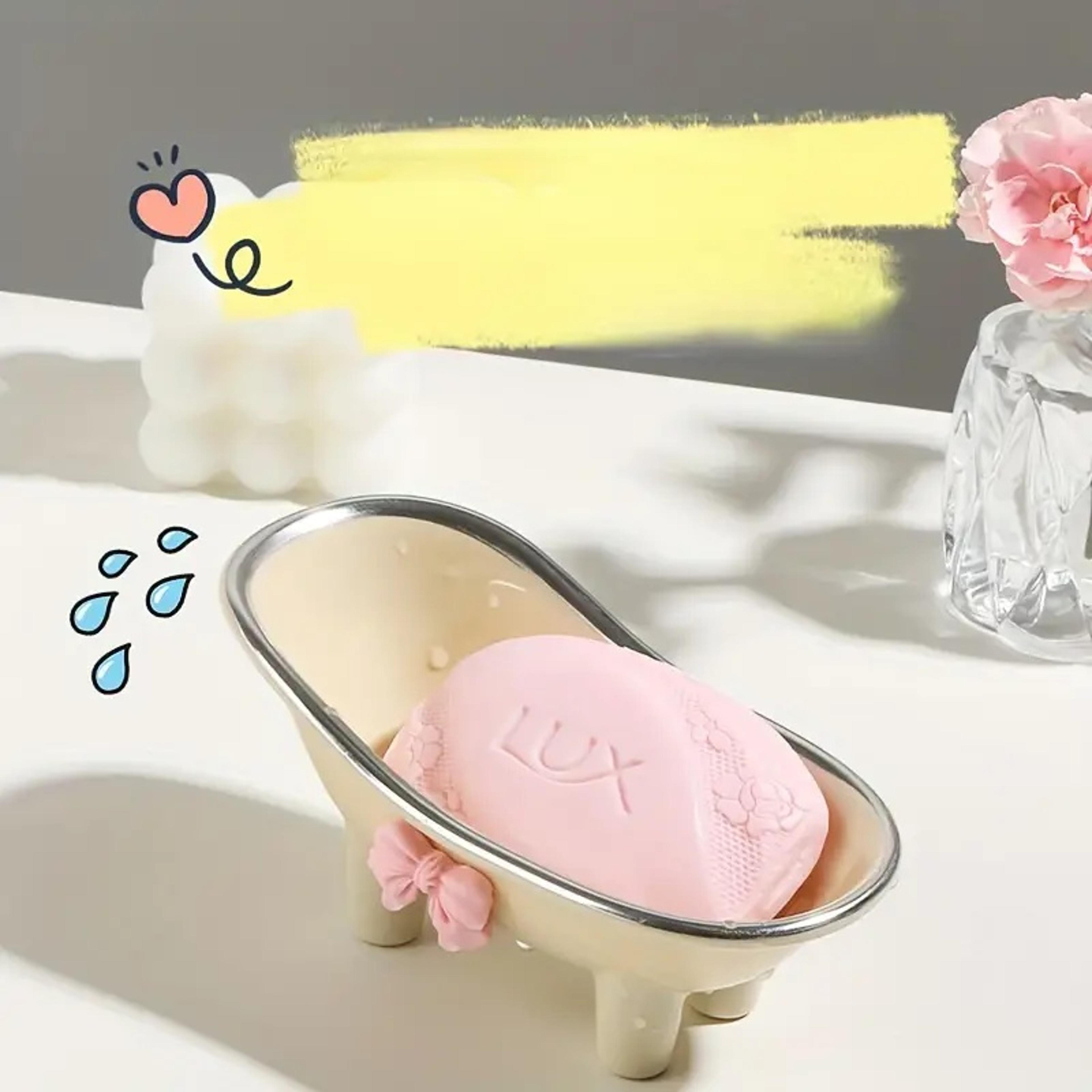 Cute Bowknot Bathroom Soap Dish With Creative Drainage Plastic Soap Holder Tray 4