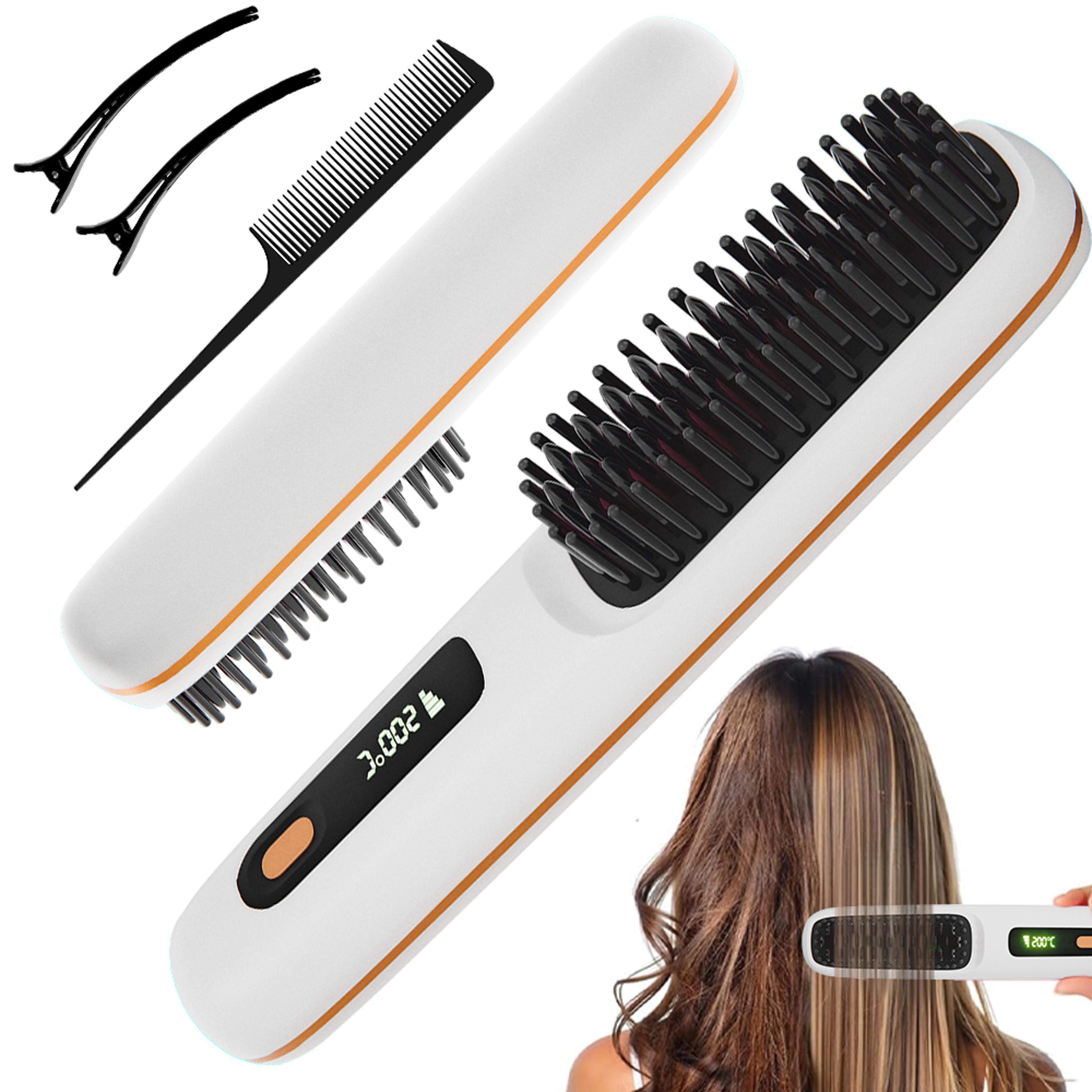 Portable Hair Straightener Brush With Ionic Technology  Fast Heating 0