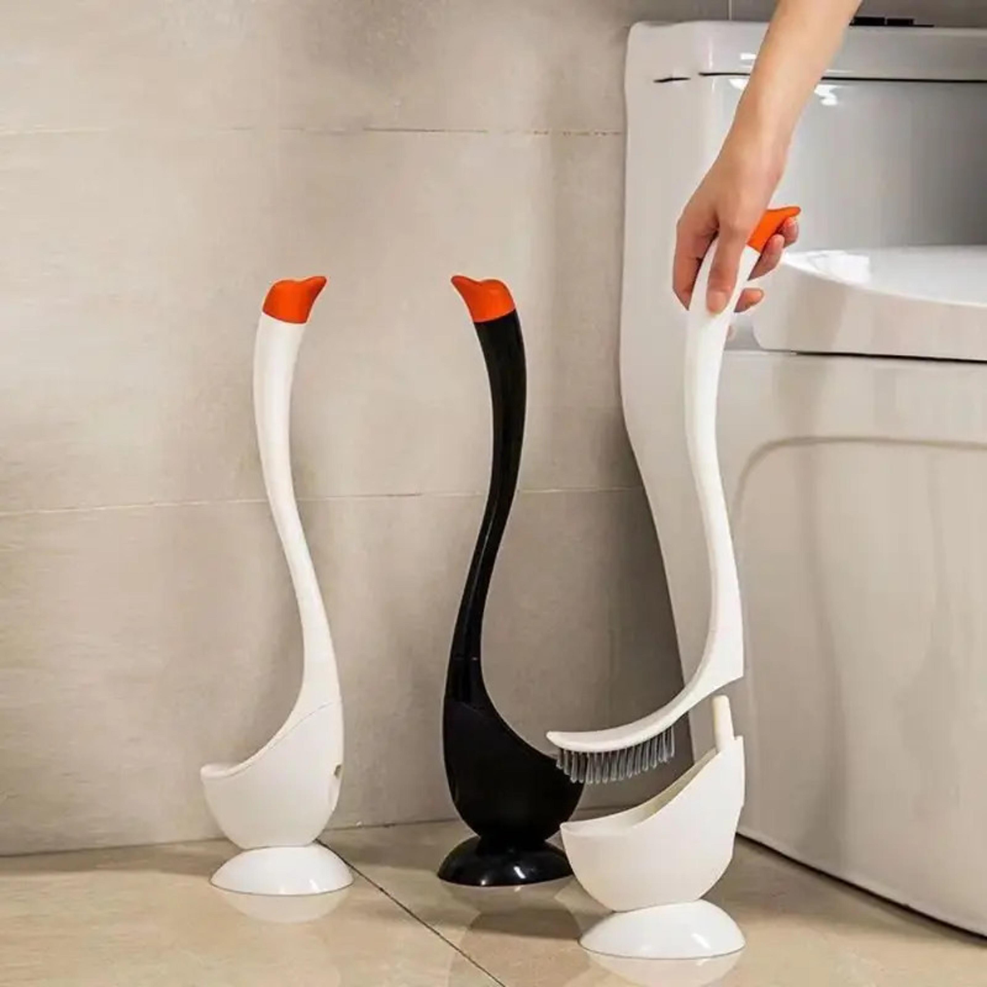 swan shaped long handle toilet brush with holder dense bristles bathroom cleaning tool