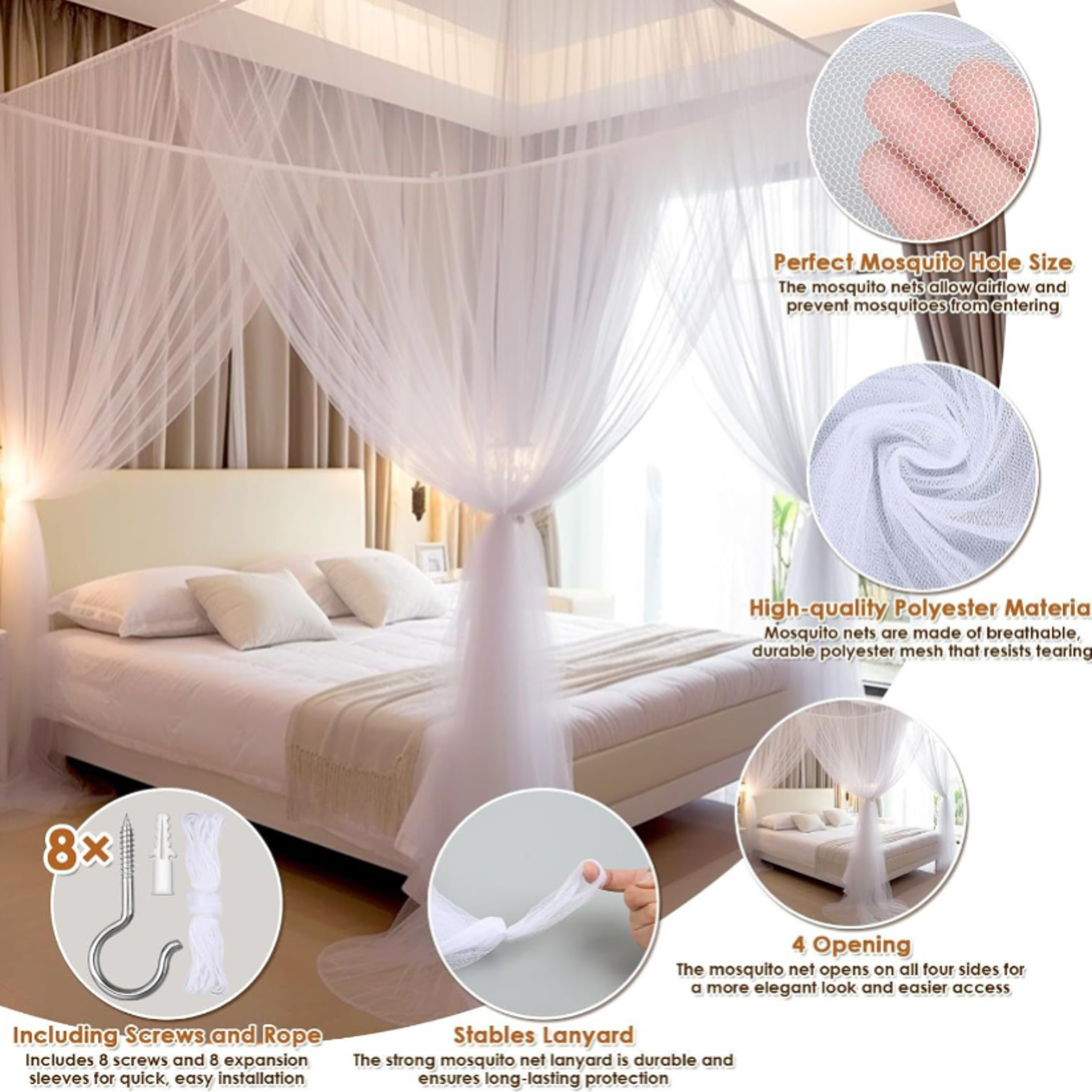 Four Door Mosquito Net For Bed Indoor Outdoor Double Bed Canopy 2