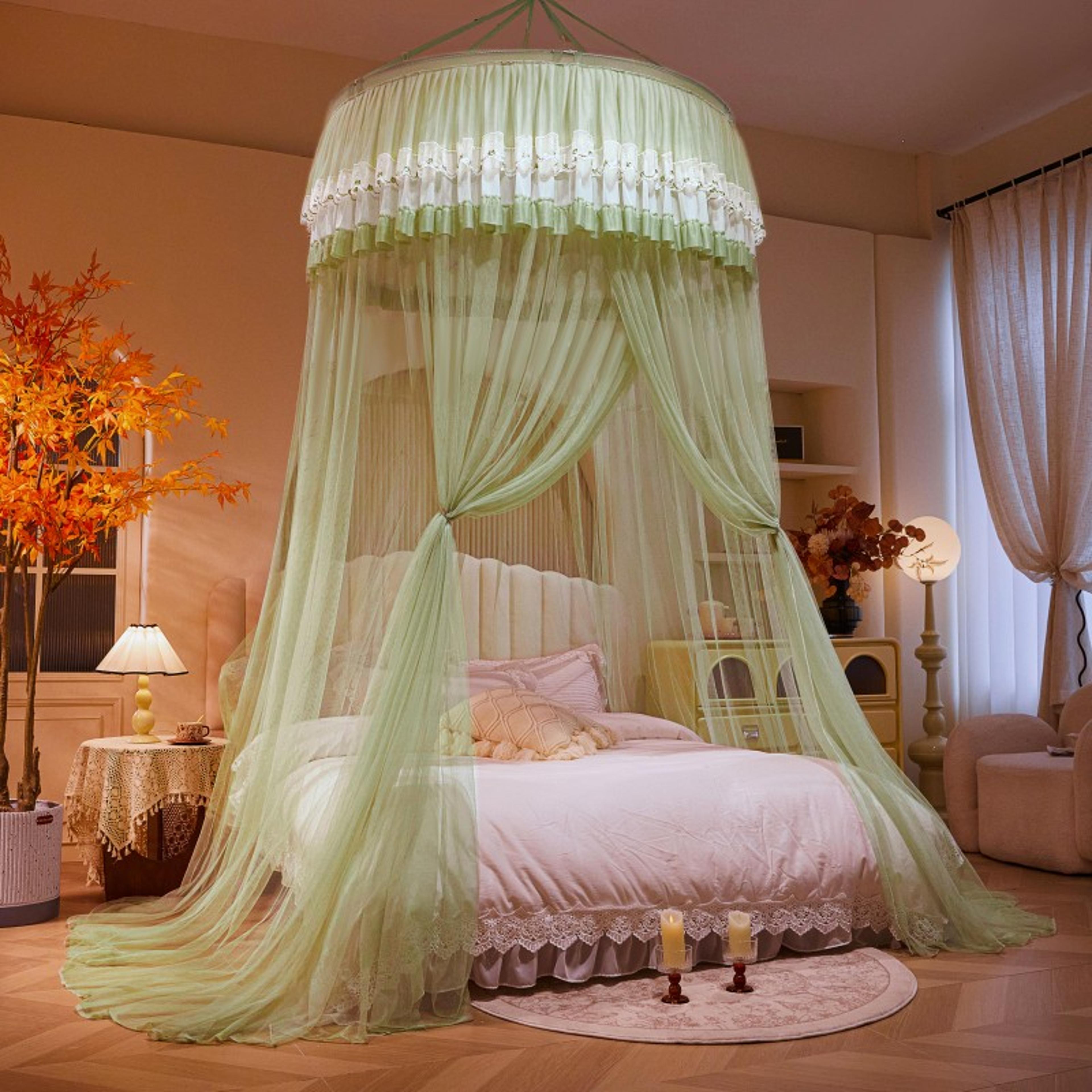 Princess Mosquito Net Bed Canopy With Lace Trim 7