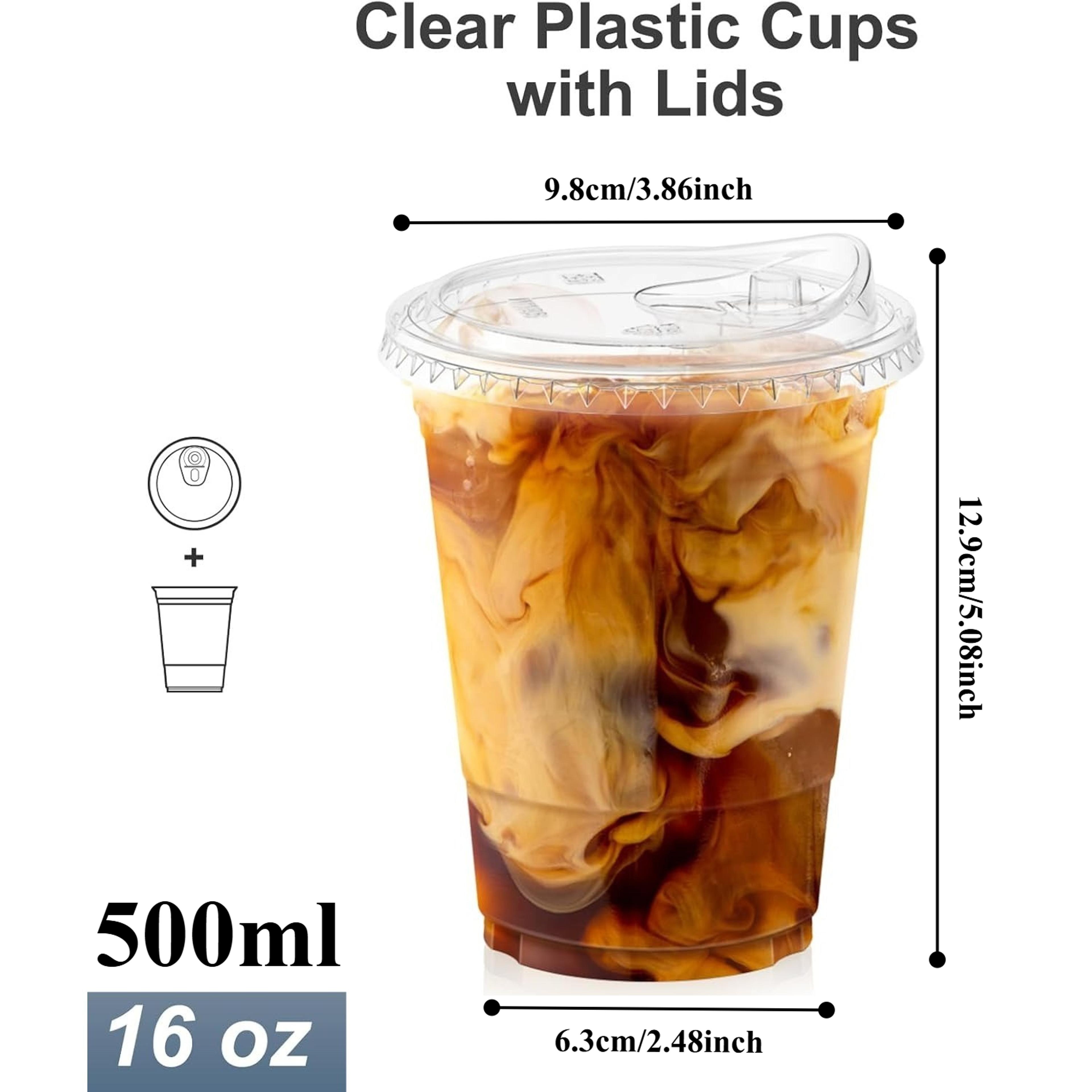 Premium Clear Plastic Cups With Lids Disposable Smoothie  Iced Coffee Cups 7
