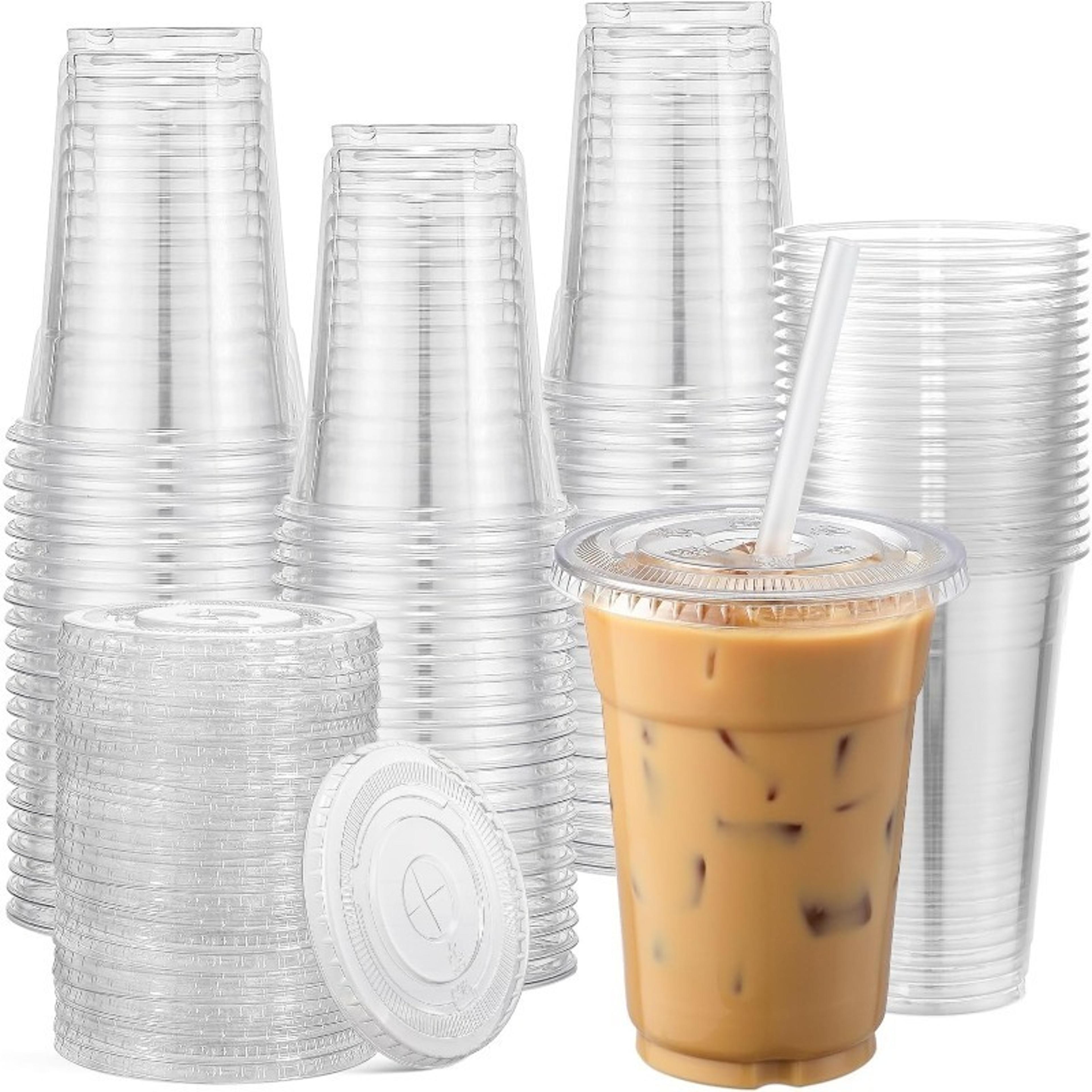 Clear Disposable Plastic Cups With Lids For Iced Coffee Smoothies Parties 0
