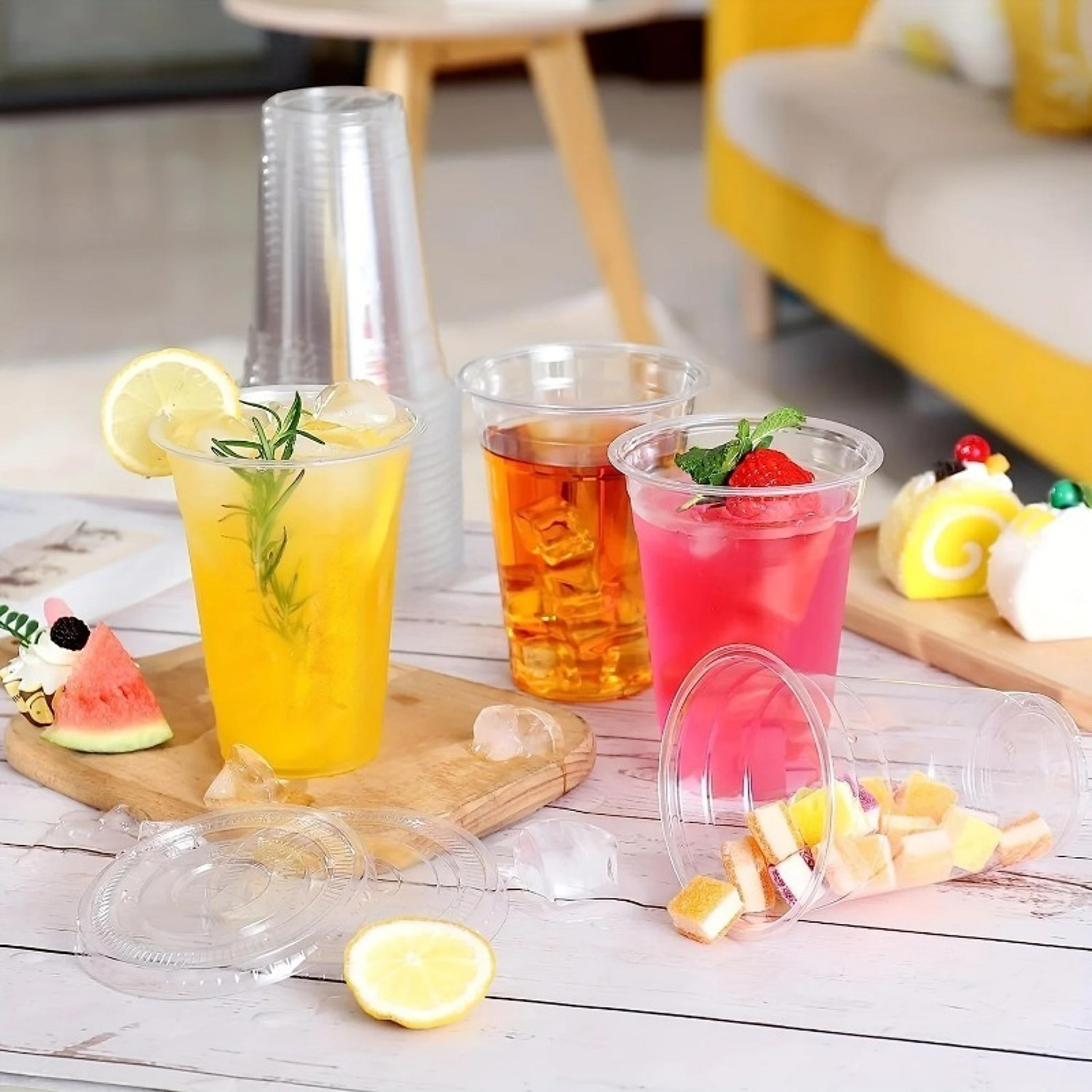 Clear Disposable Plastic Cups With Lids For Iced Coffee Smoothies Parties 4