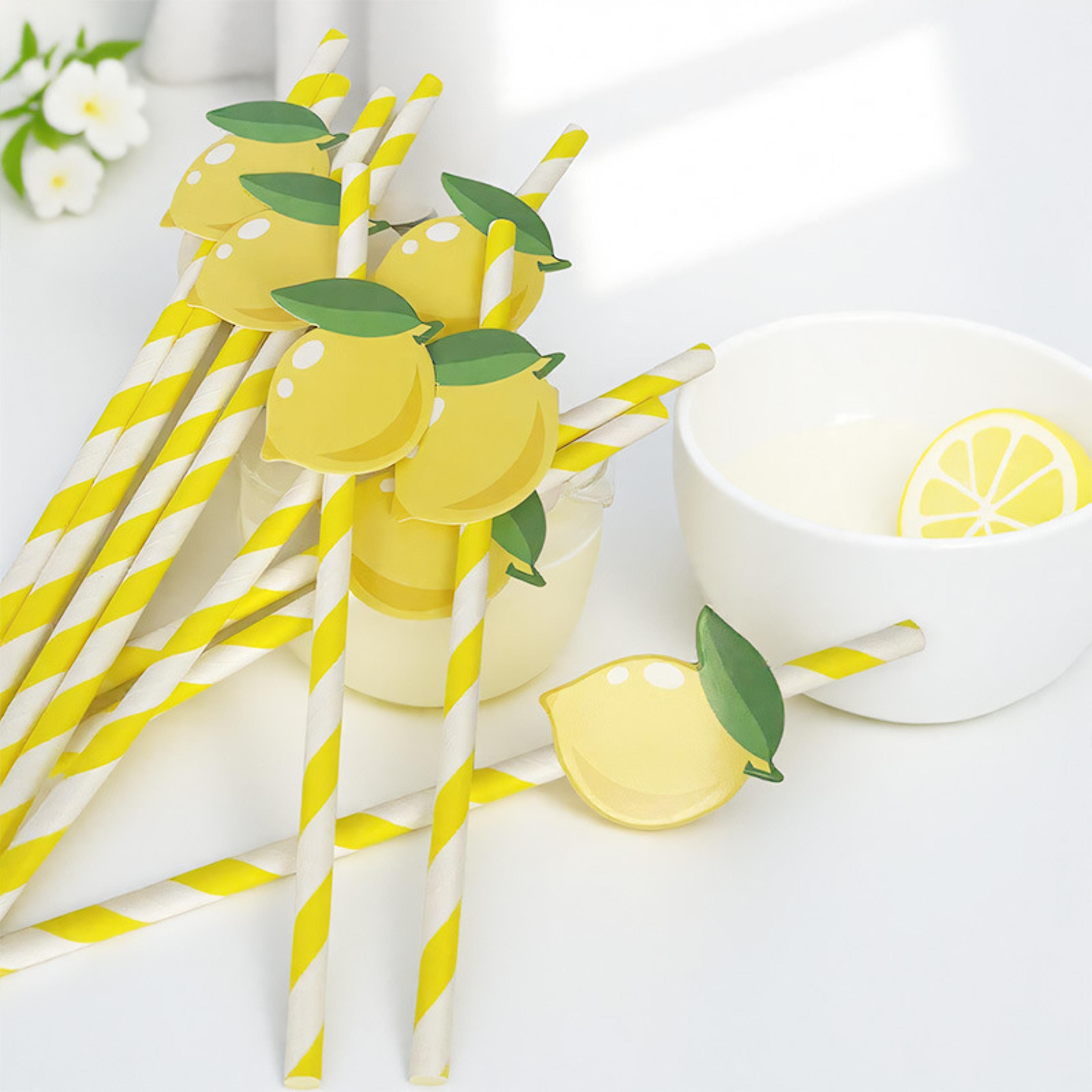 lemon paper straws for summer parties, baby showers and birthday drinks
