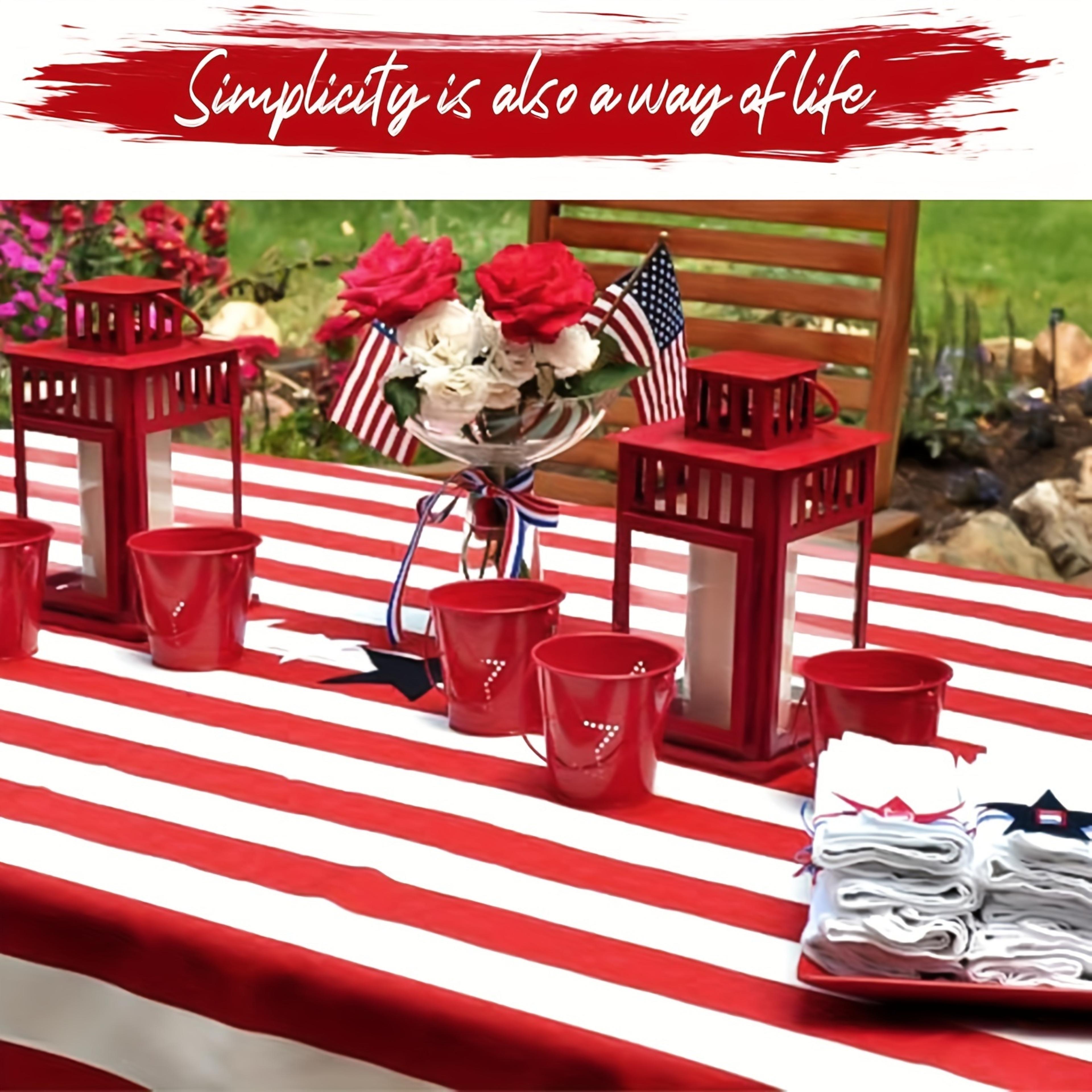 Red  White Striped Waterproof Tablecloth Durable Rectangular Table Cover 3