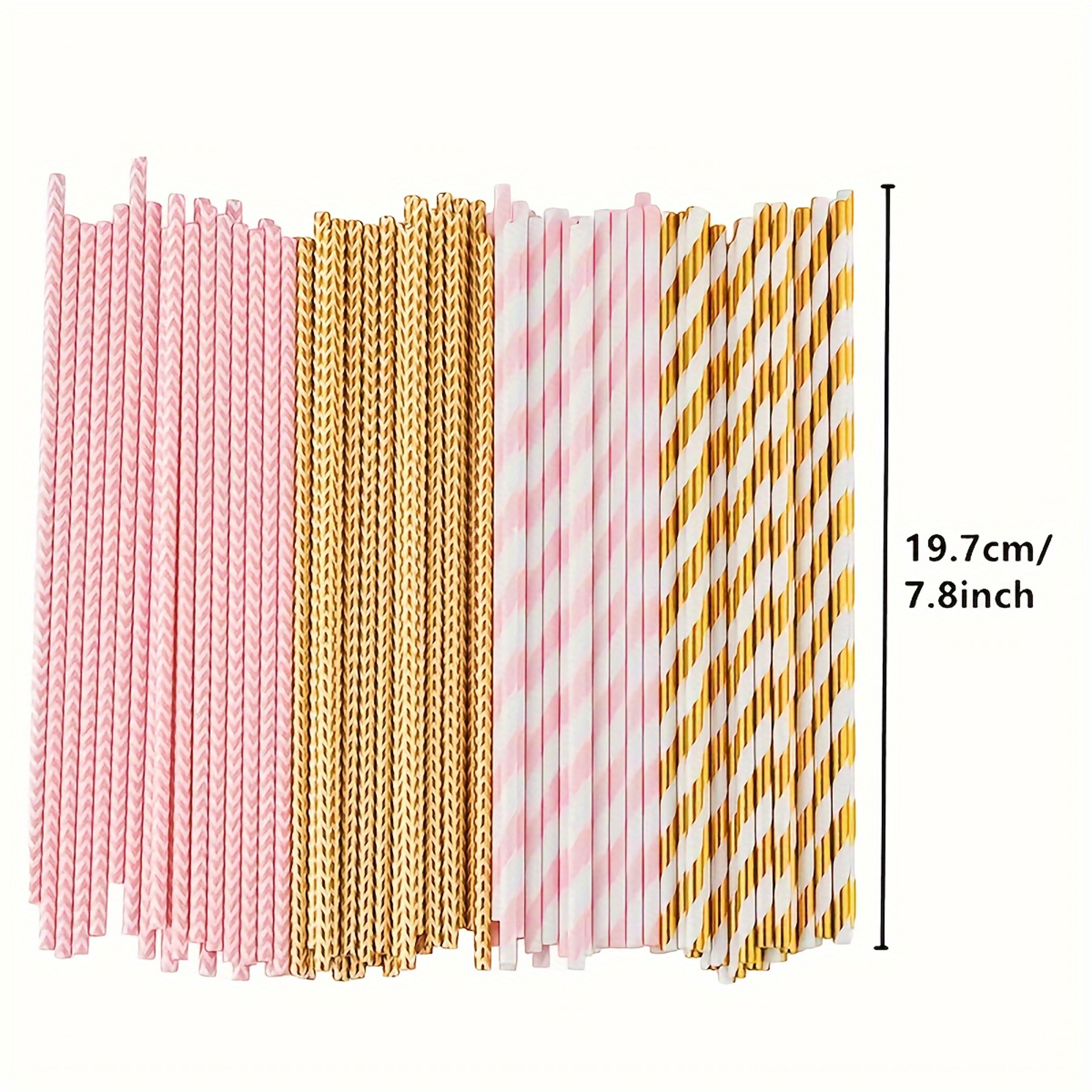 Premium Pink  Gold Striped Biodegradable Paper Straws Set 1