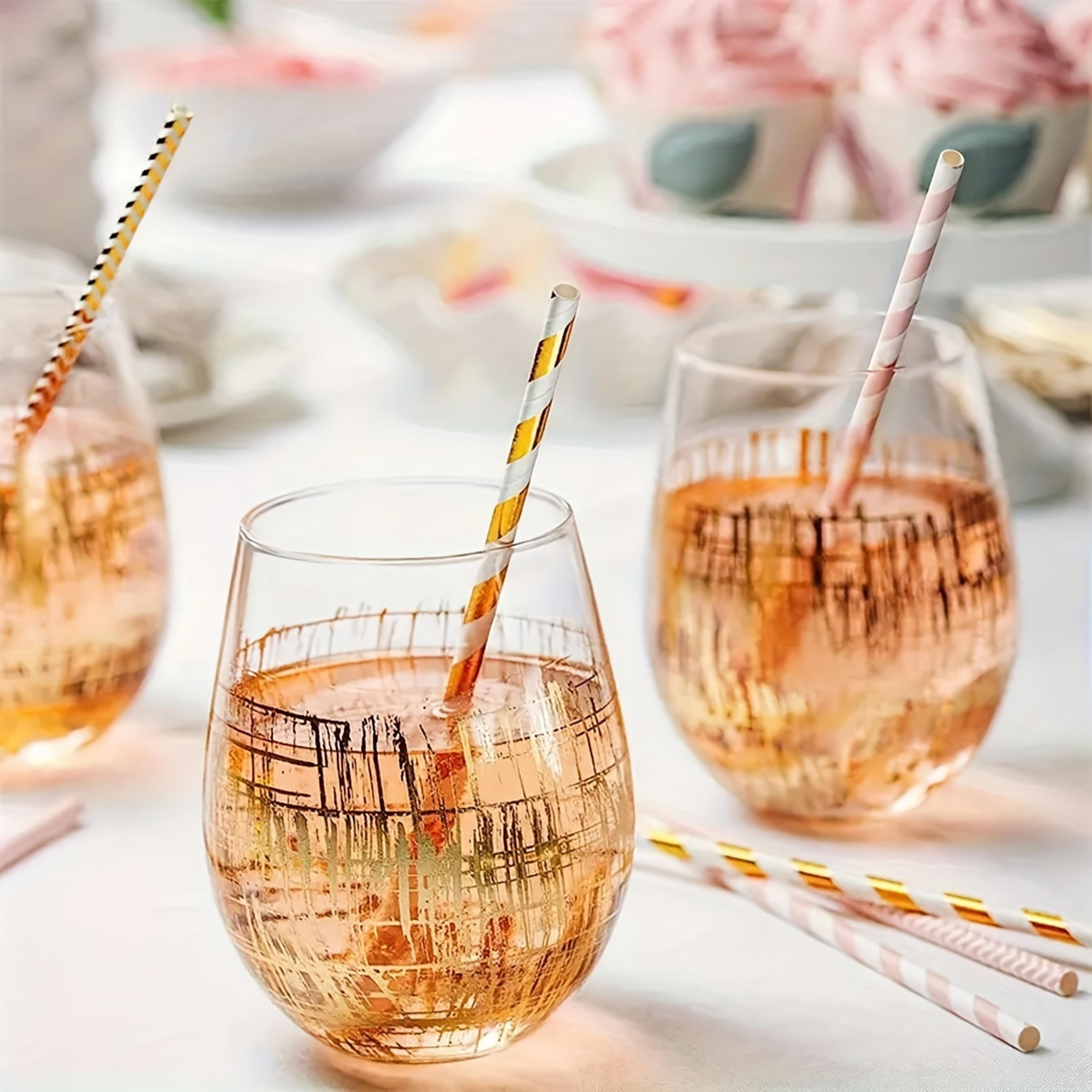 Premium Pink  Gold Striped Biodegradable Paper Straws Set 3