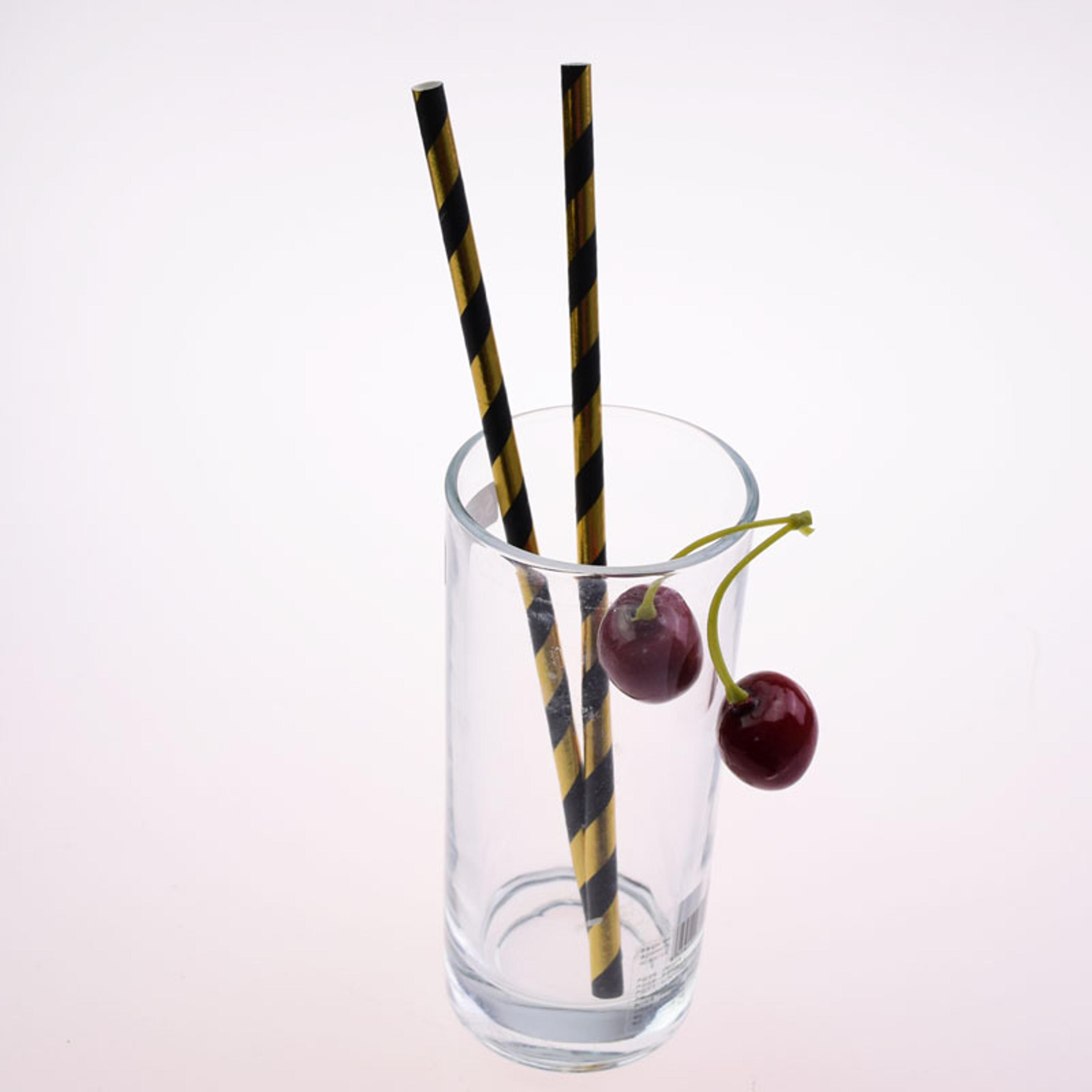Luxury Black  Gold Striped Party Paper Straws Premium Disposable Event Drink Straws 3
