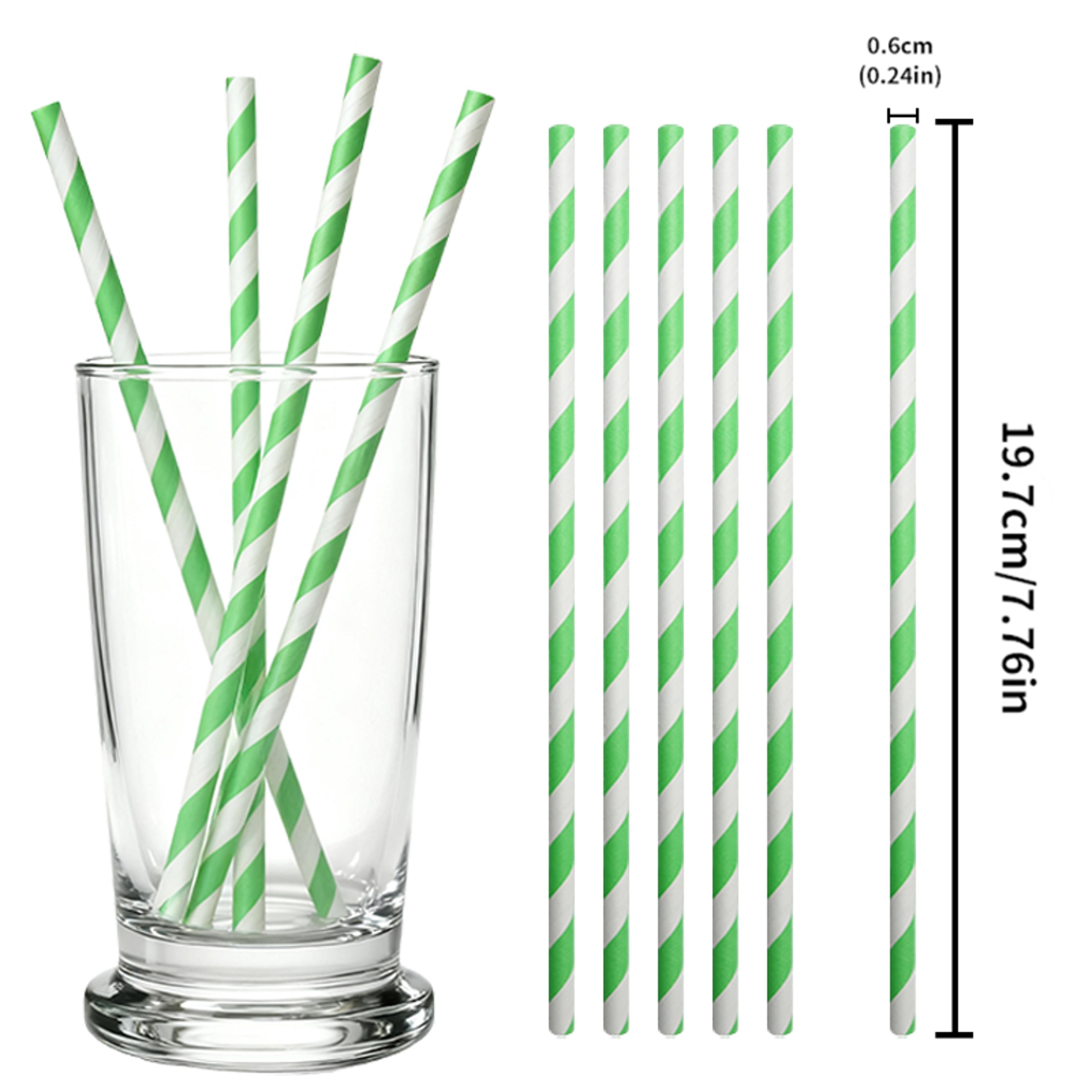 Premium Green  White Striped Biodegradable Paper Drinking Straws Party  Celebration Pack 6