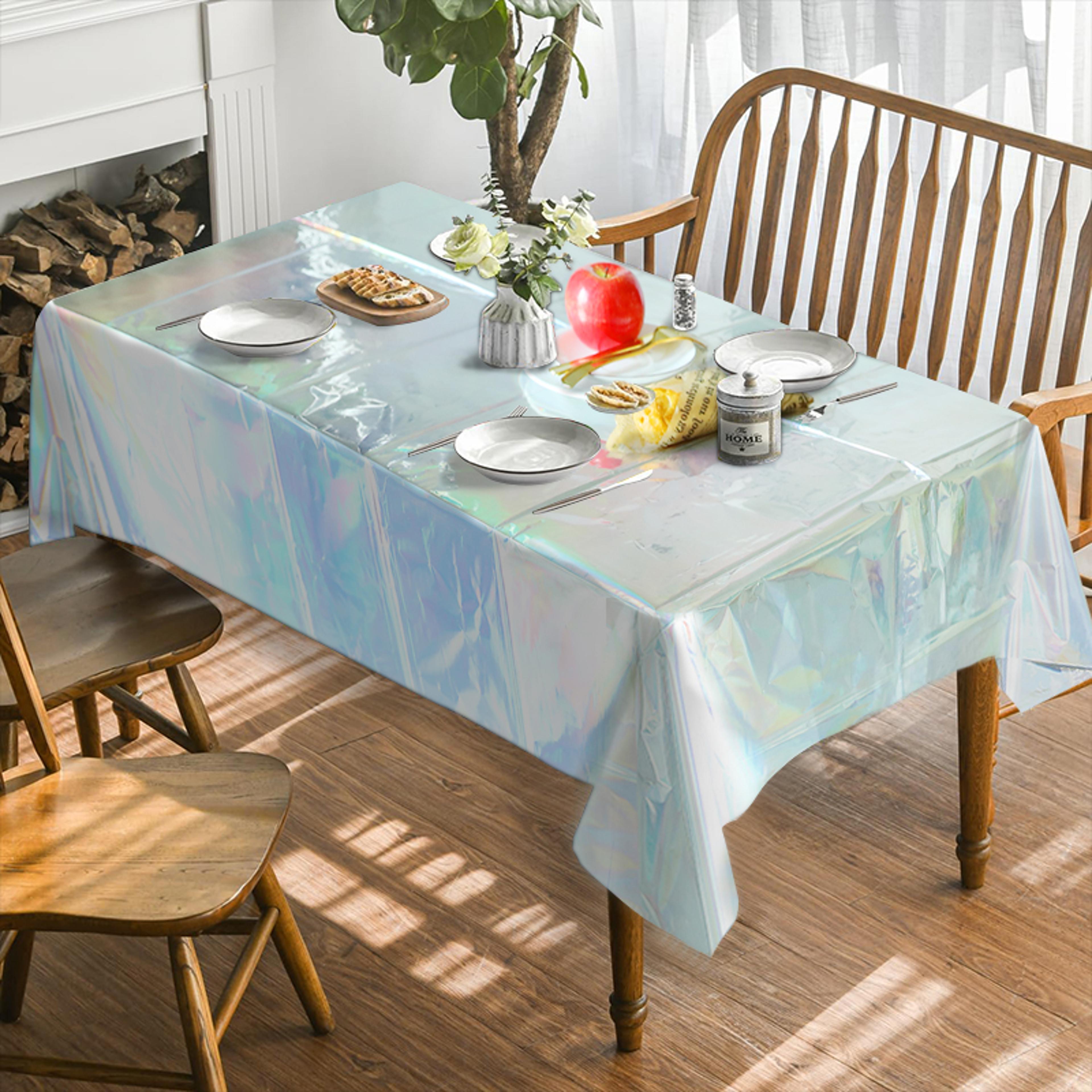 Silver Iridescent Disposable Tablecloth For Disco Birthday And Wedding Party Decor 2