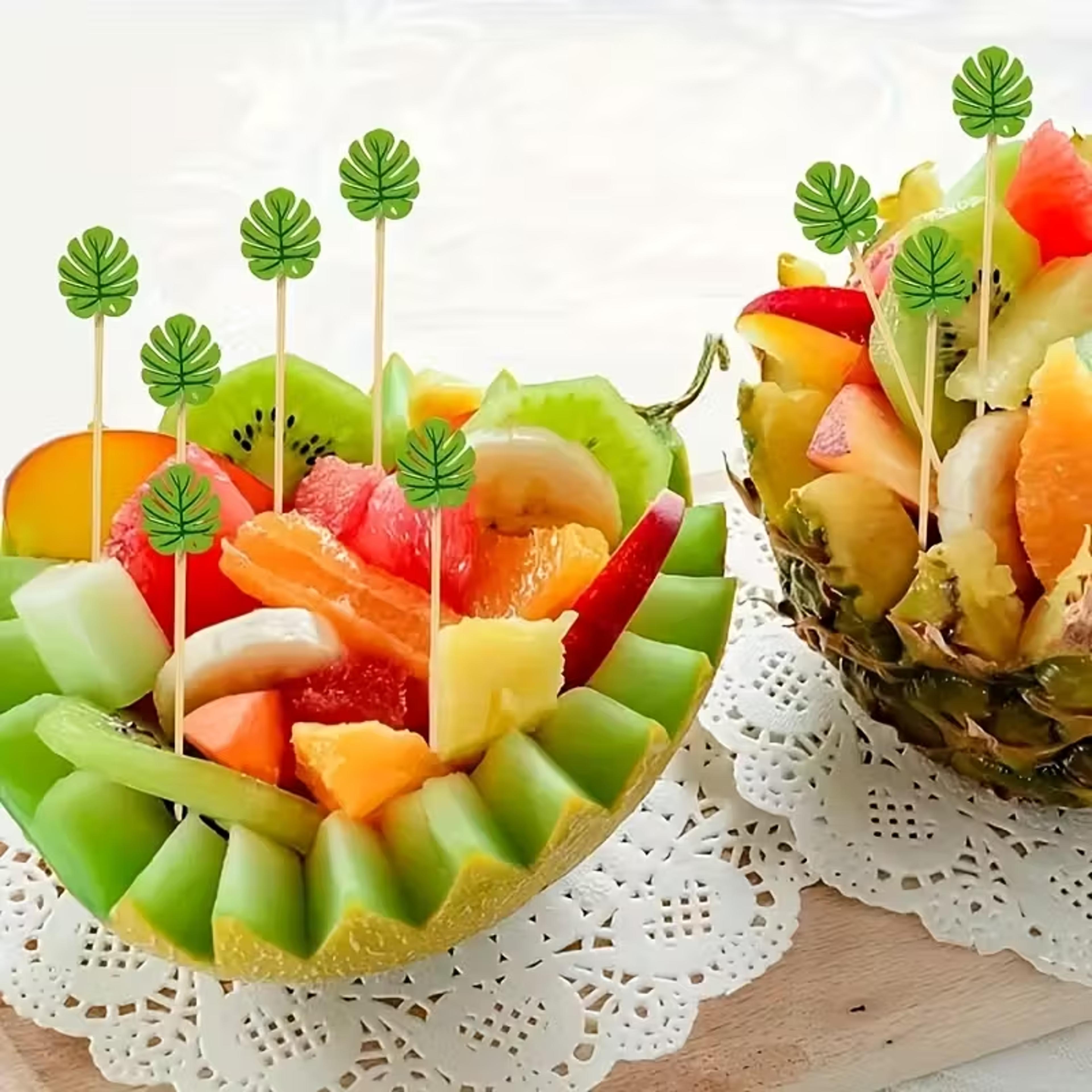 Bamboo Cocktail Picks Tropical Leaf Drink Sticks 1