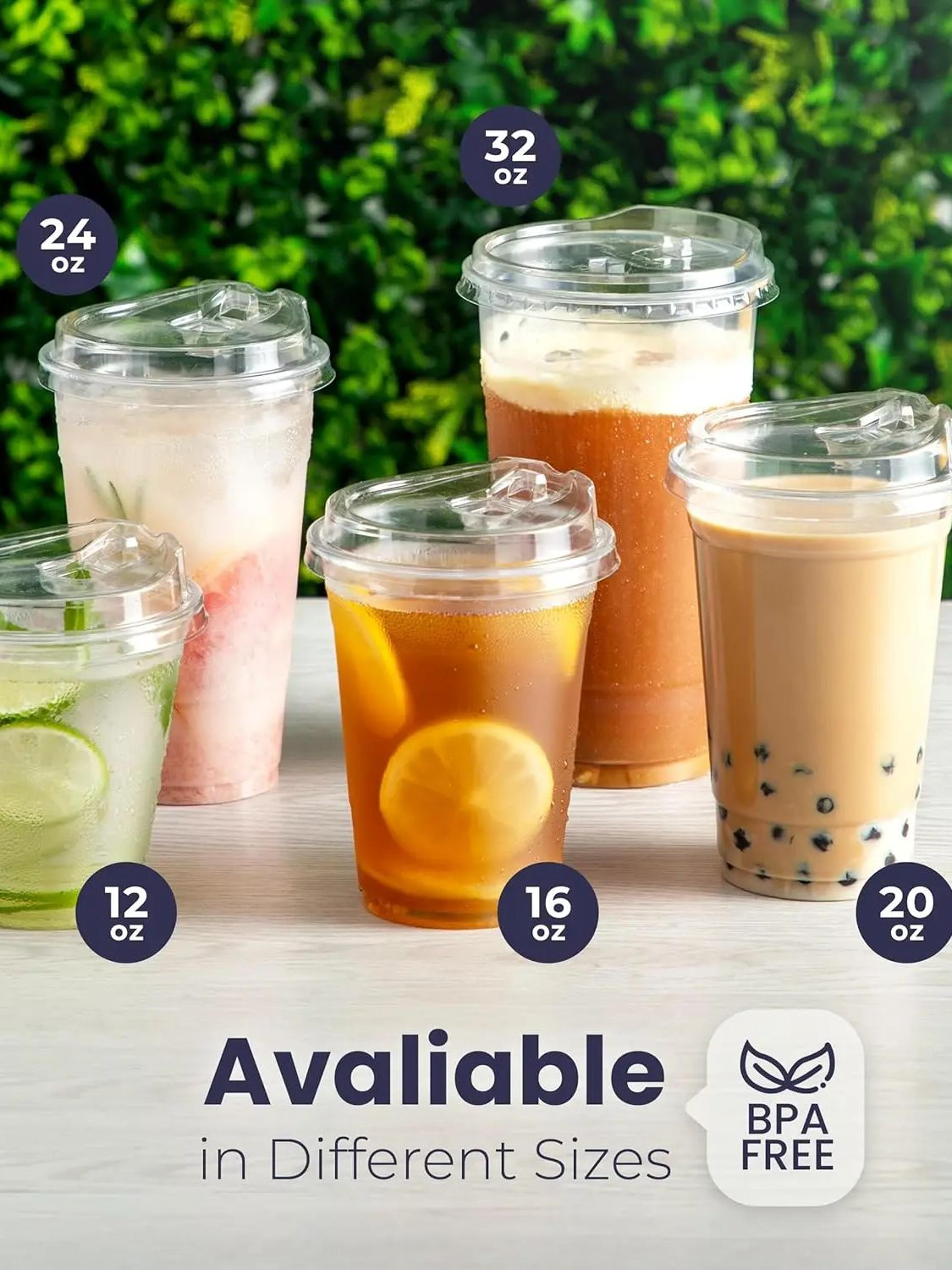 Clear Plastic Cups With Strawless Lids For Iced Coffee Juice And Smoothies 0
