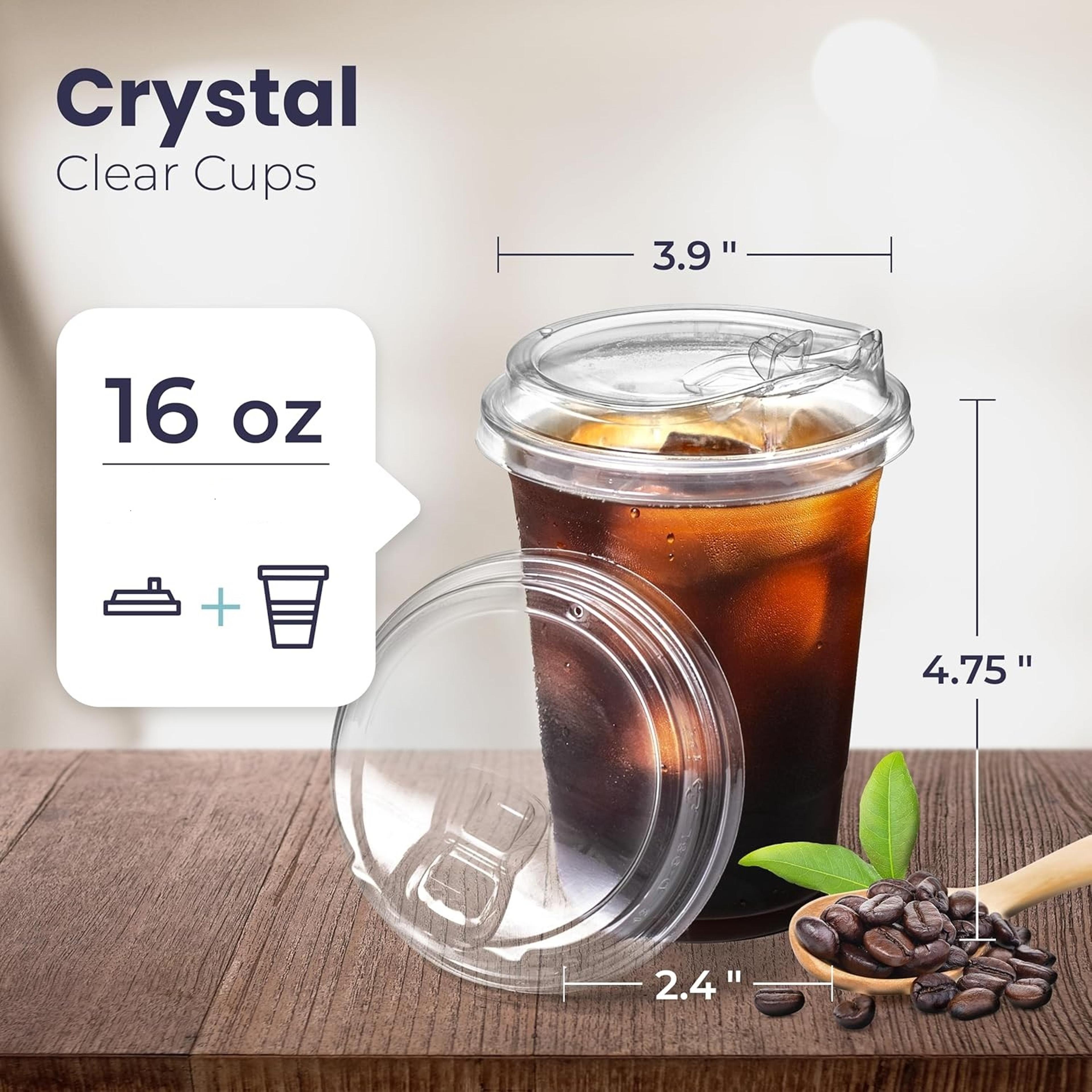 Clear Plastic Cups With Strawless Lids For Iced Coffee Juice And Smoothies 6