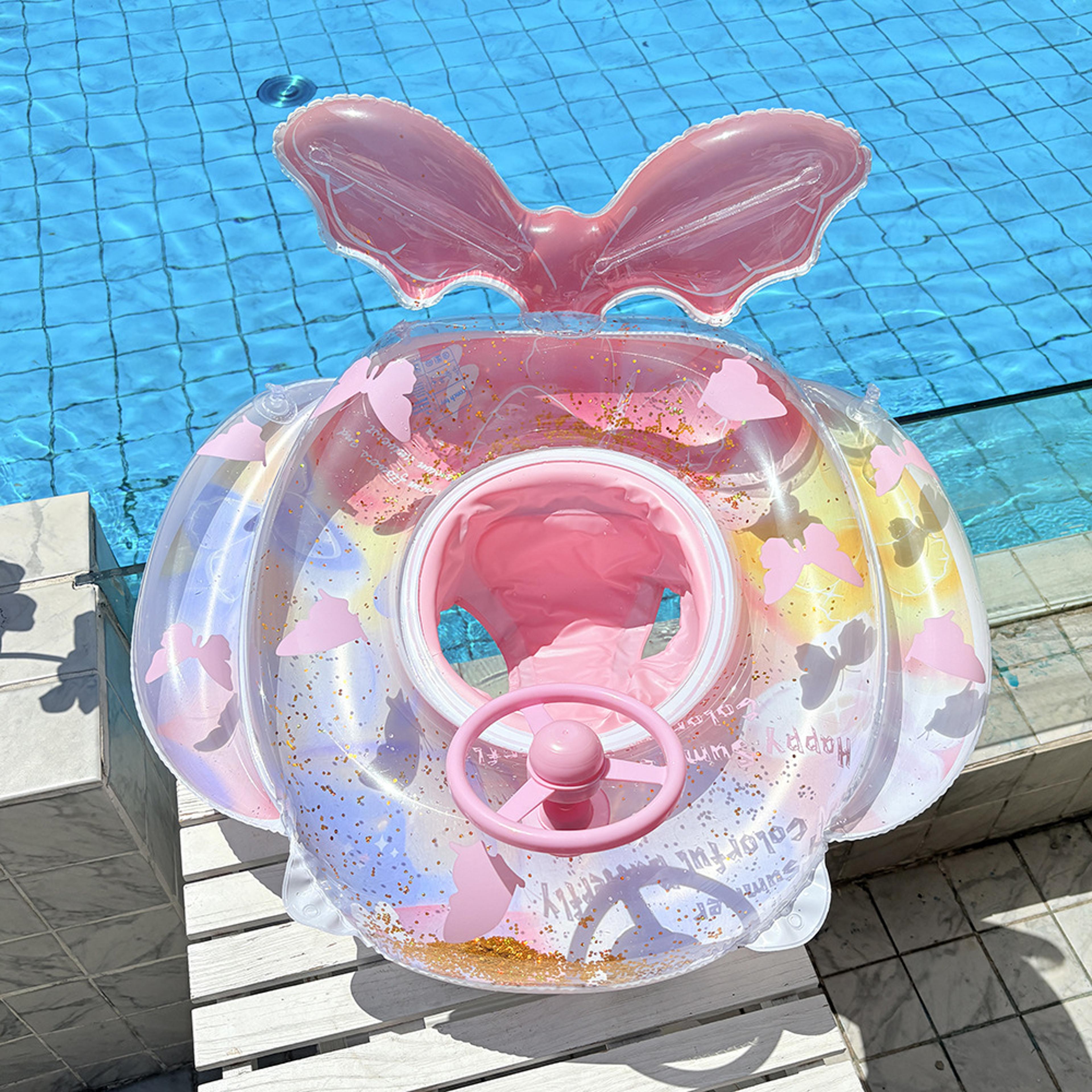 Inflatable Pool Float With Handles And Sunshade Swim Ring Seat 4