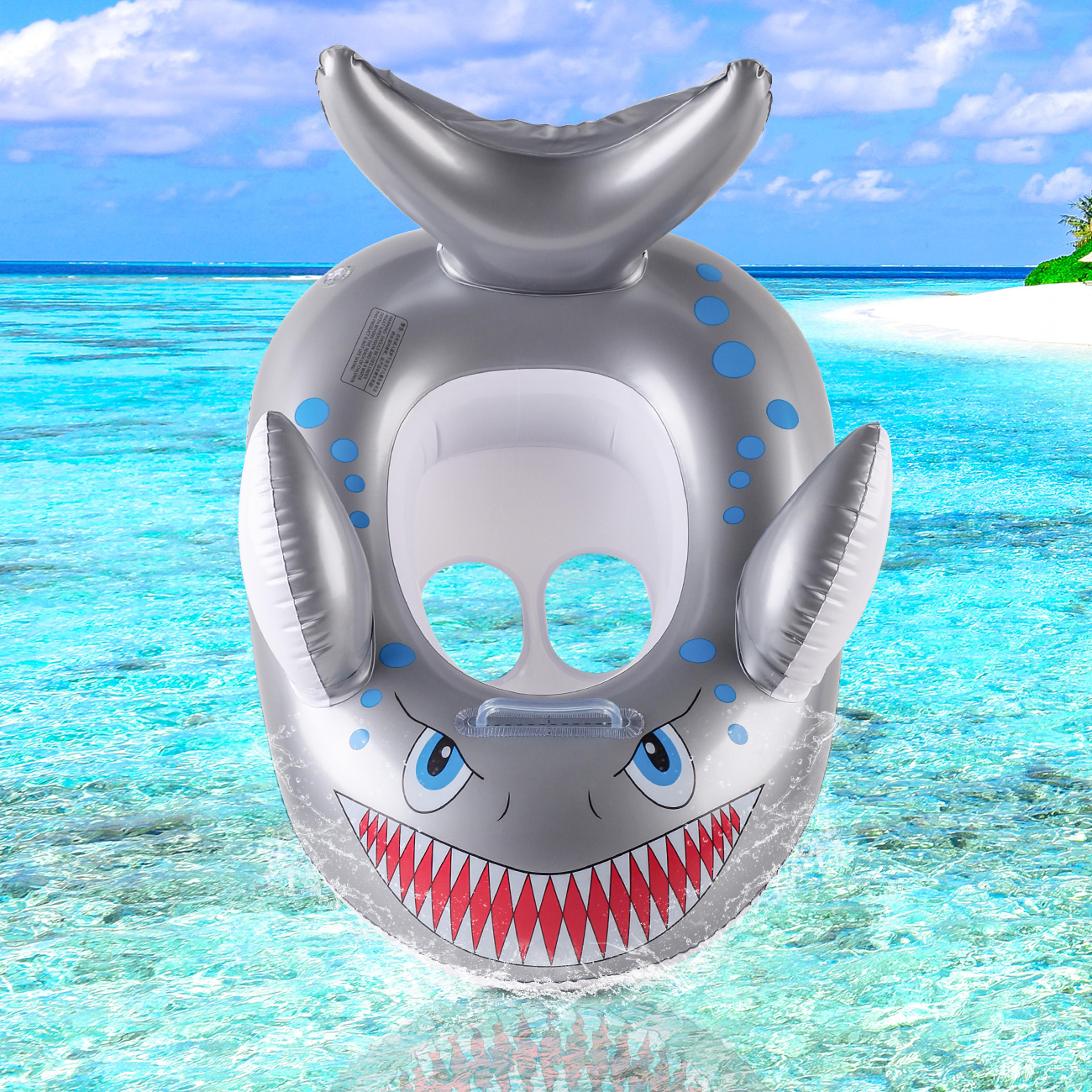 Grey Shark Swim Ring Kids Pool Float Inflatable Swim Aid 0