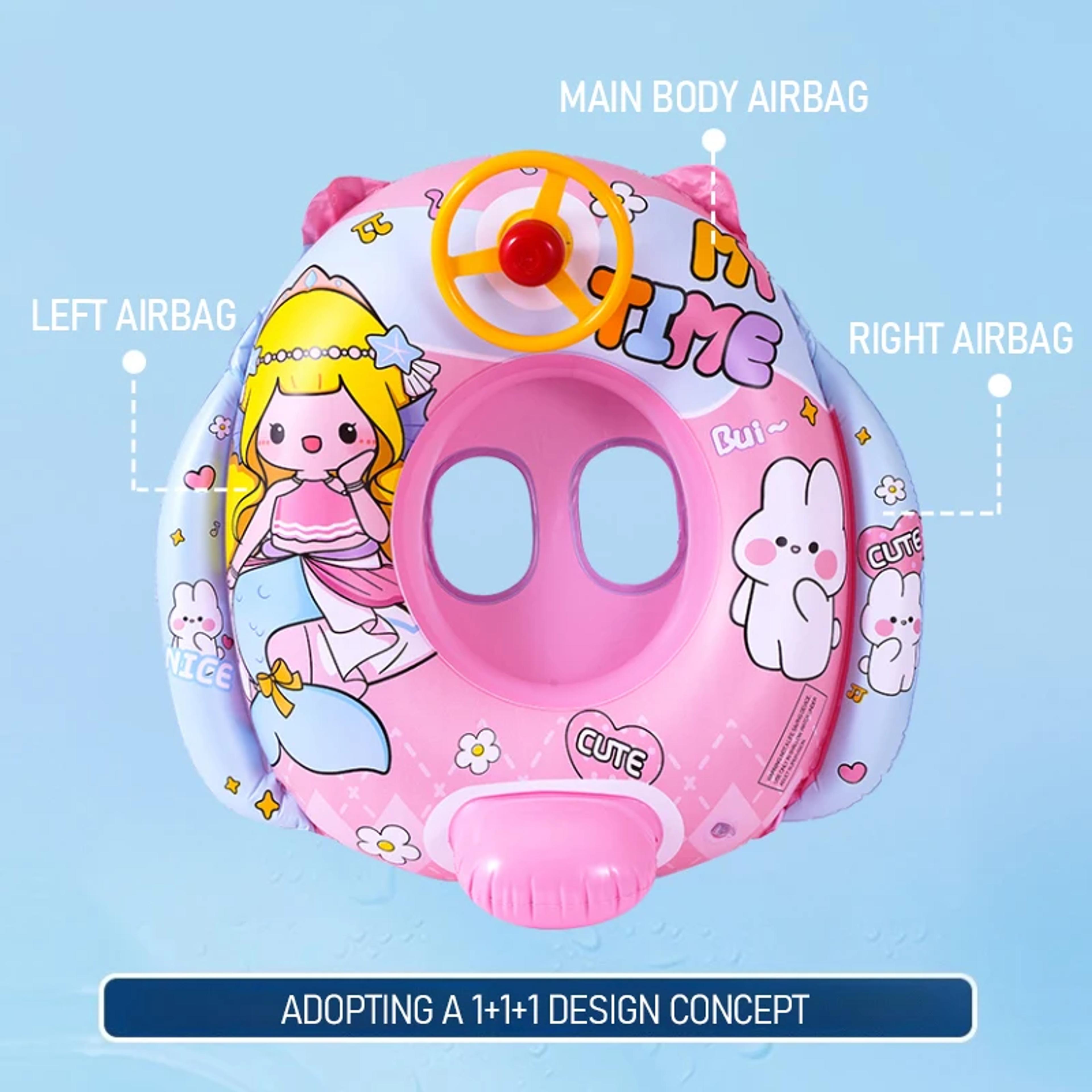 Cartoon Baby Pool Float With Steering Wheel Inflatable Swim Ring For Summer Water Play 2