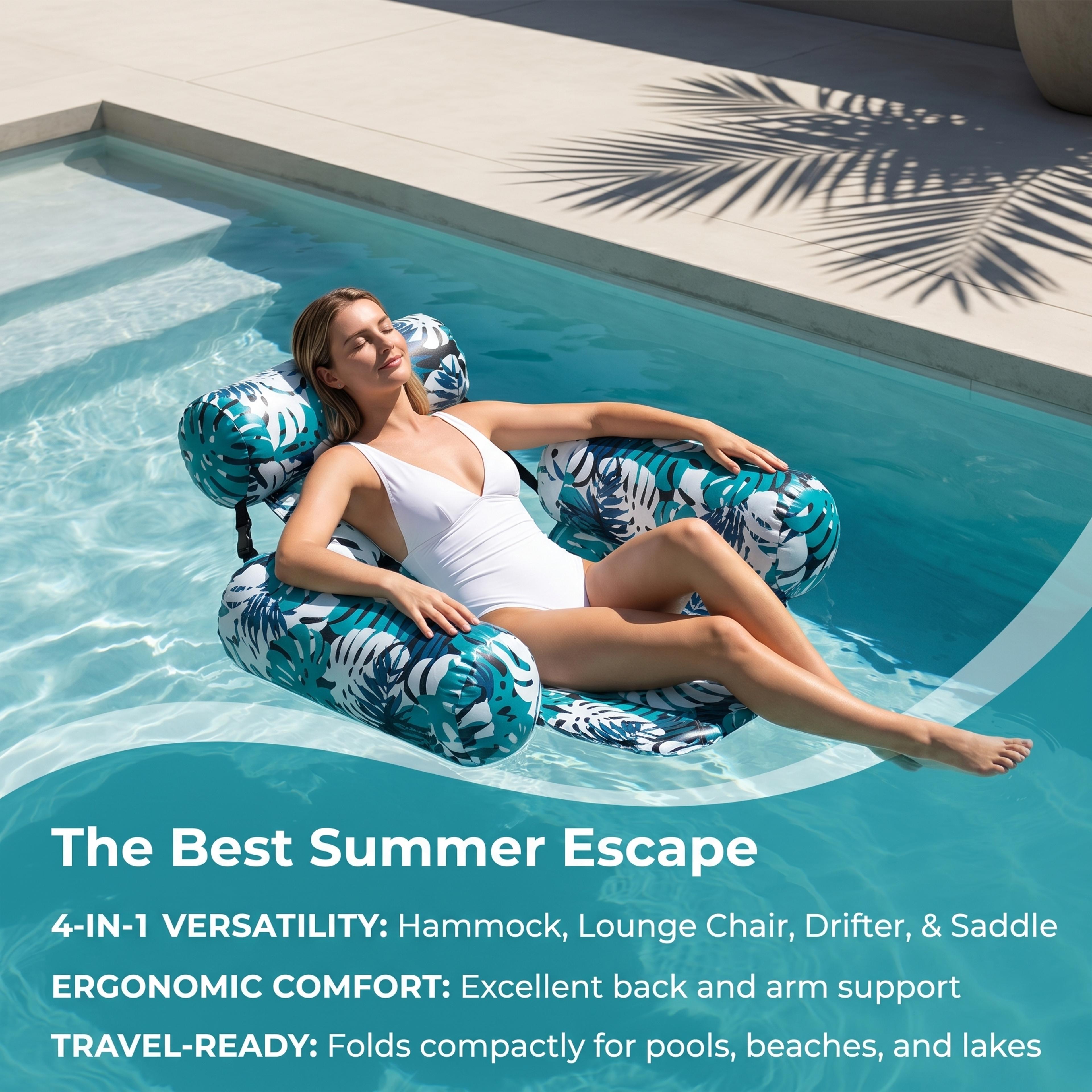 Adult Inflatable Pool Float Chair With Armrest And Backrest Water Hammock Lounger 2