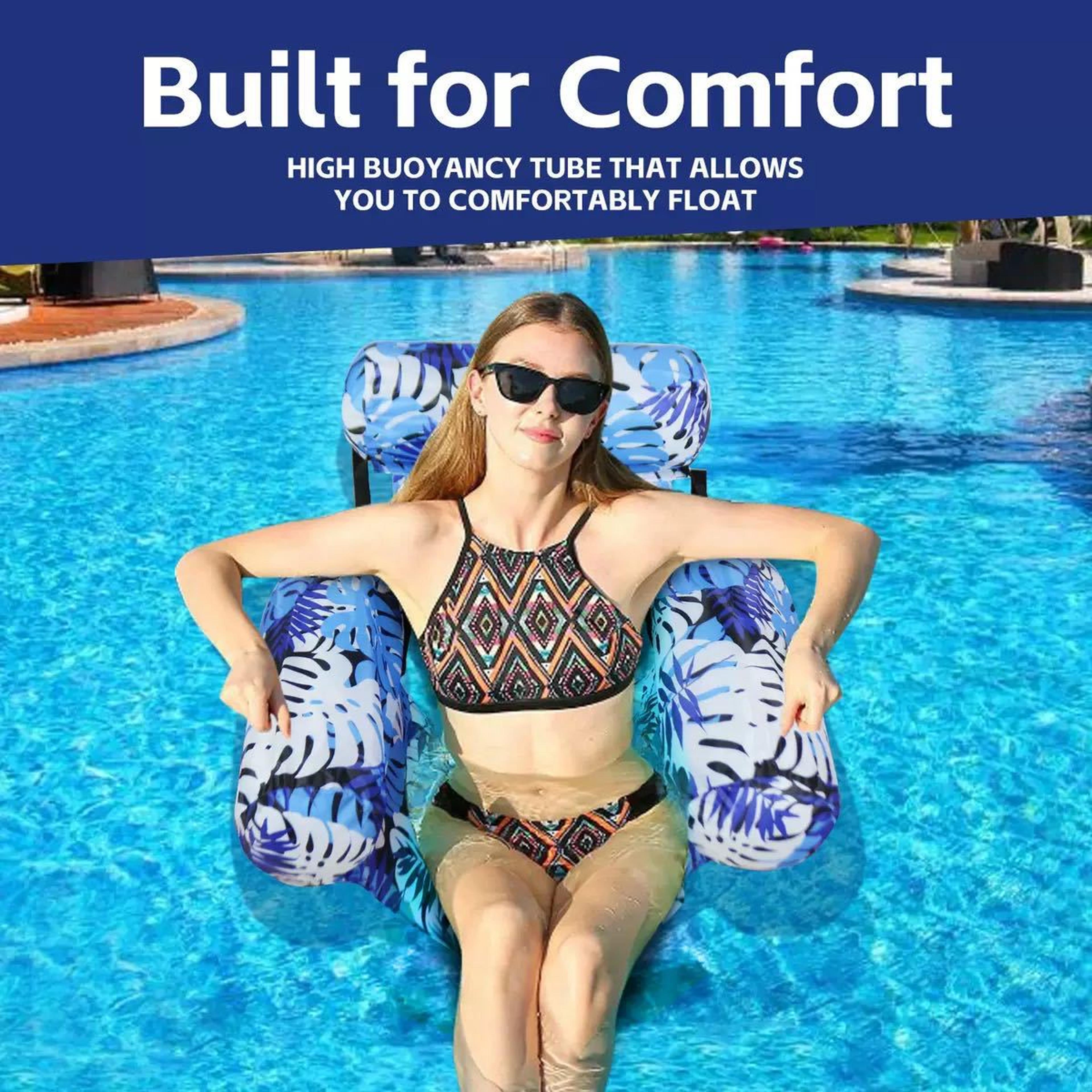 Foldable Inflatable Pool Float Lounge Chair Striped Floating Bed Raft 0